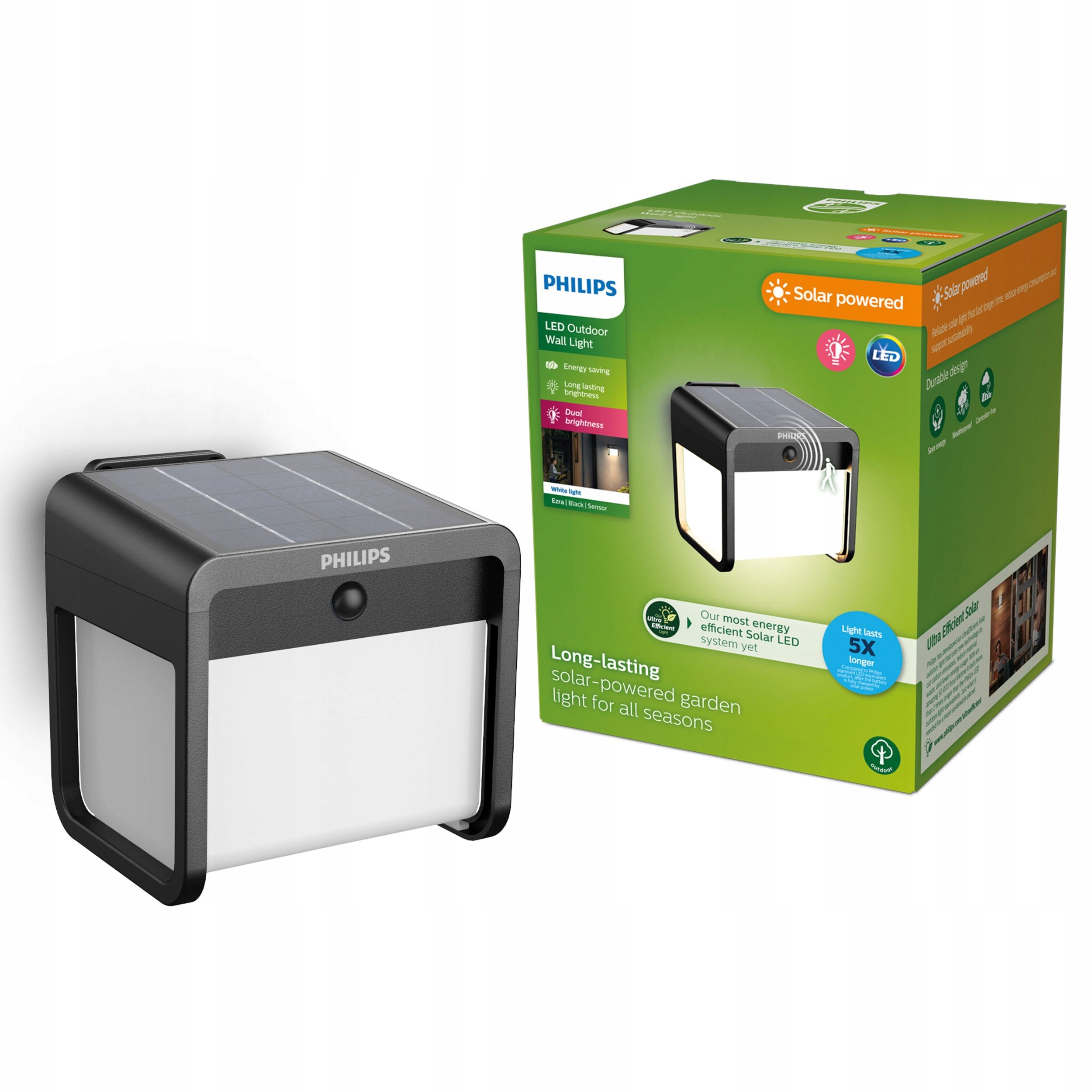 Zahradní nástěnné svítidlo Solární Lampa Led 1.8W IP44 s pohybovým senzorem Philips