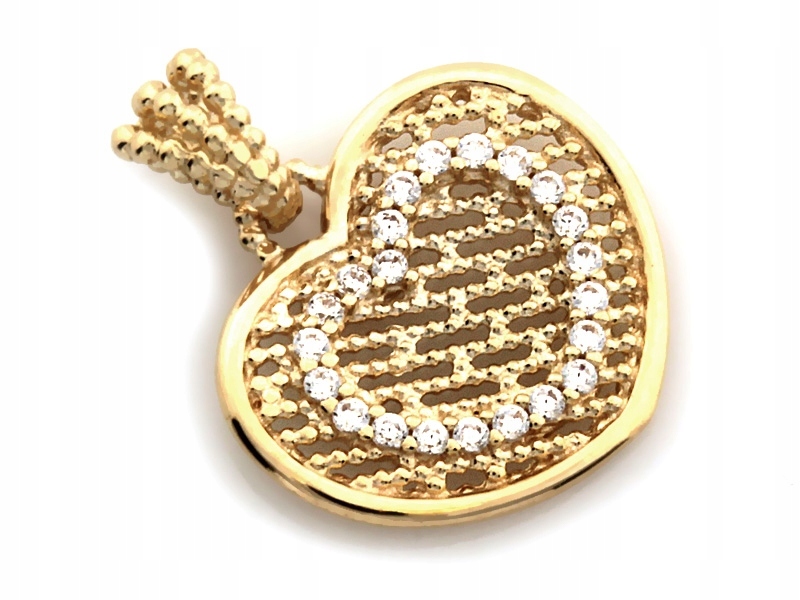 Zlatý přívěsek srdce s zirkony 585 s bílými zirkony jako dárek 14kt
