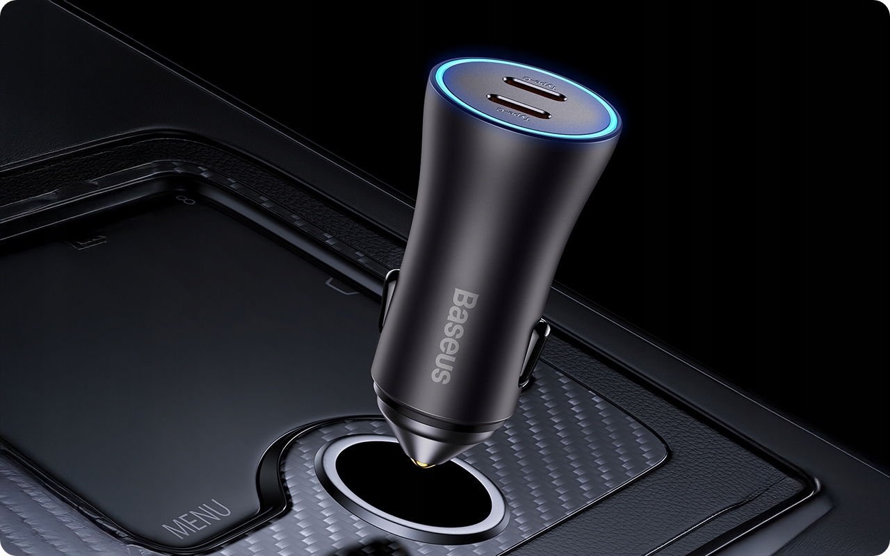 BASEUS SZYBKA ŁADOWARKA SAMOCHODOWA USB TYP C USB-C 40W BEZPIECZNA LED Przewód w zestawie nie