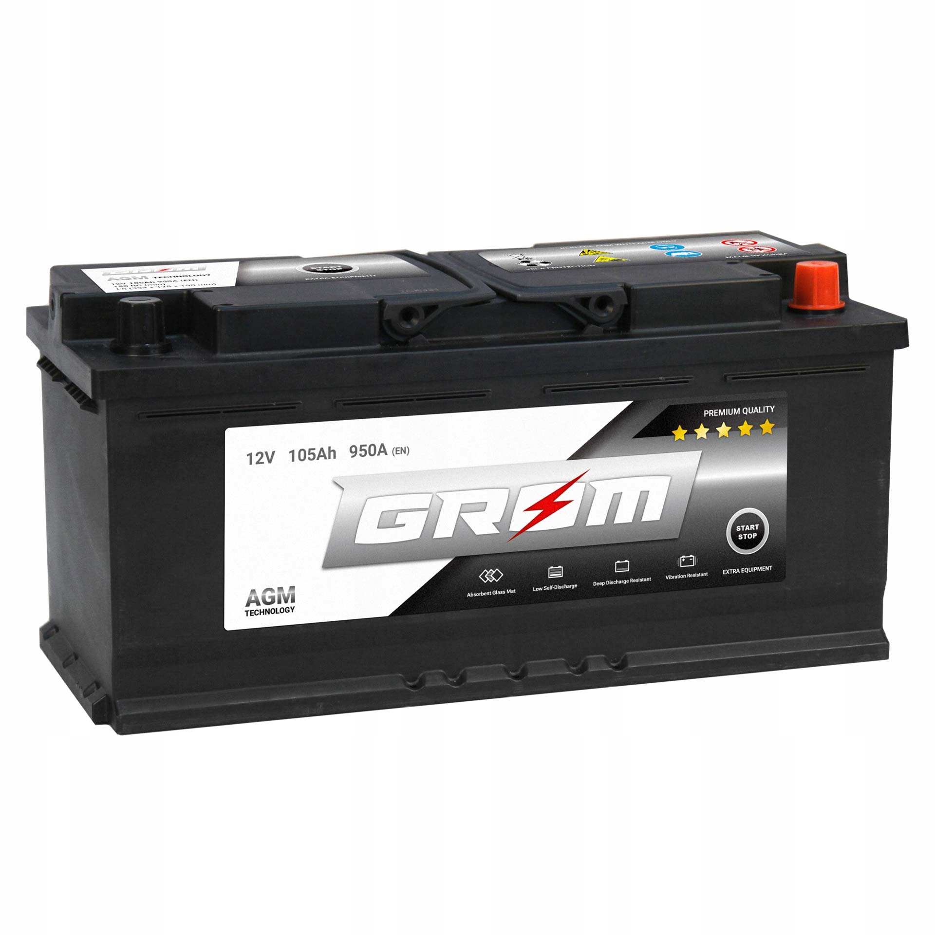 Akumulator GROM AGM START&STOP 105Ah 950A Prawy Plus