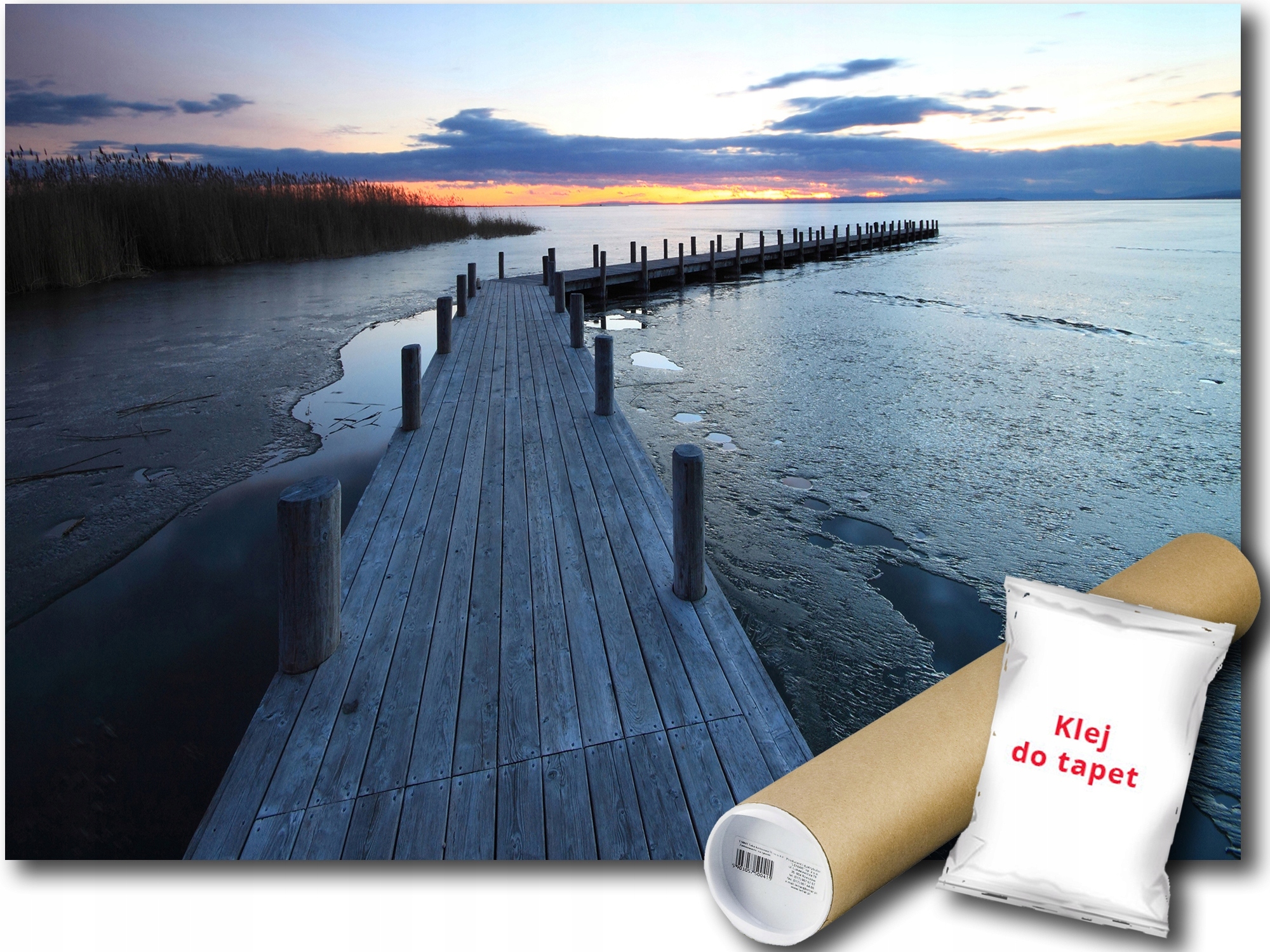 Vinylová Fototapeta Krajina Jezero Most Molo Slunce Západ 208x146