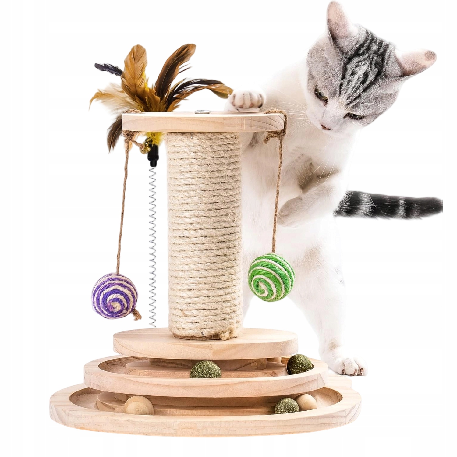 Levně Hračka Hračka Pro Kočky S Přírodním Dřevem A Kuličkami Na Hraní