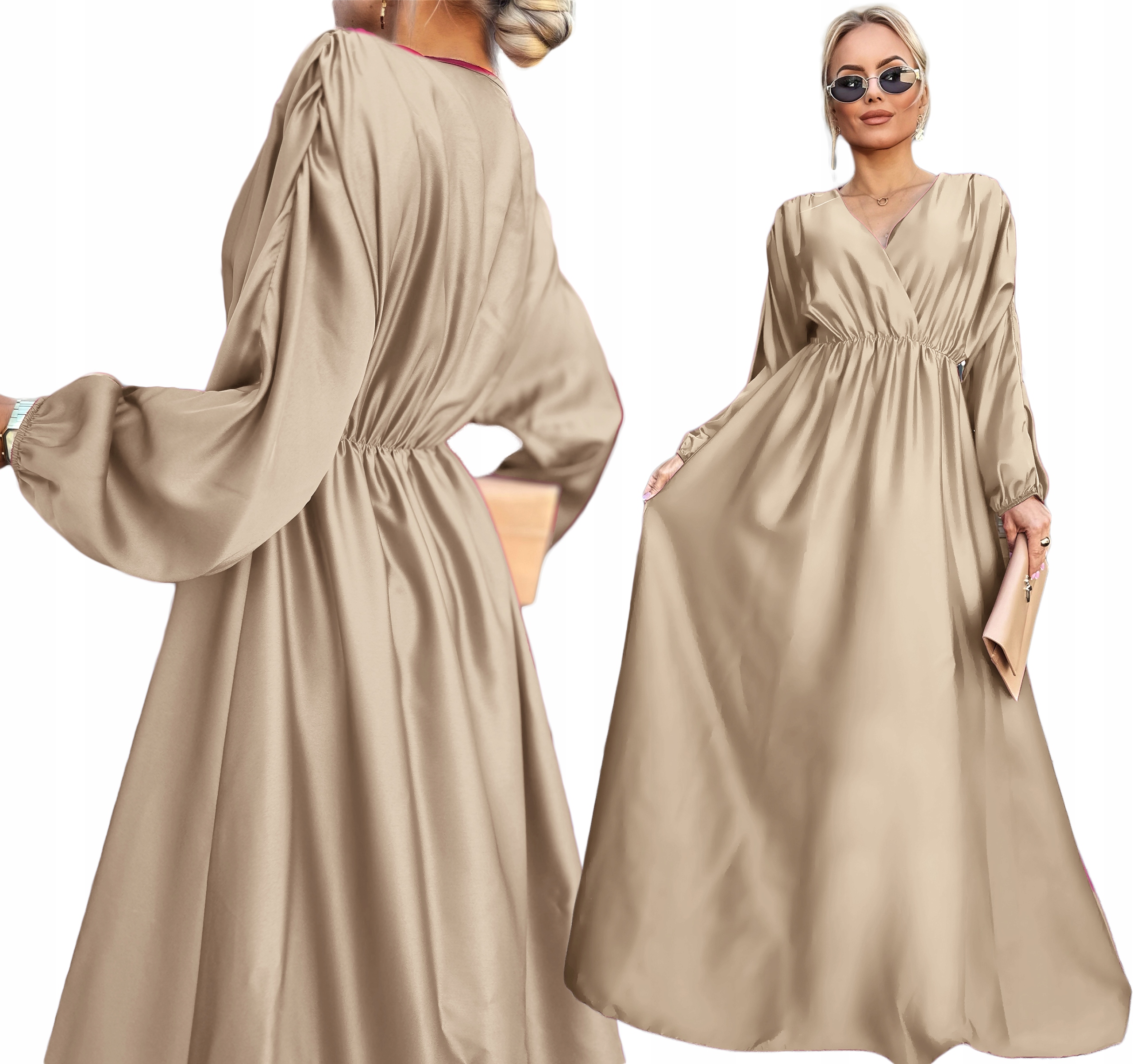 Satynowa Sukienka Damska maxi długa rozkloszowana wesele Merry