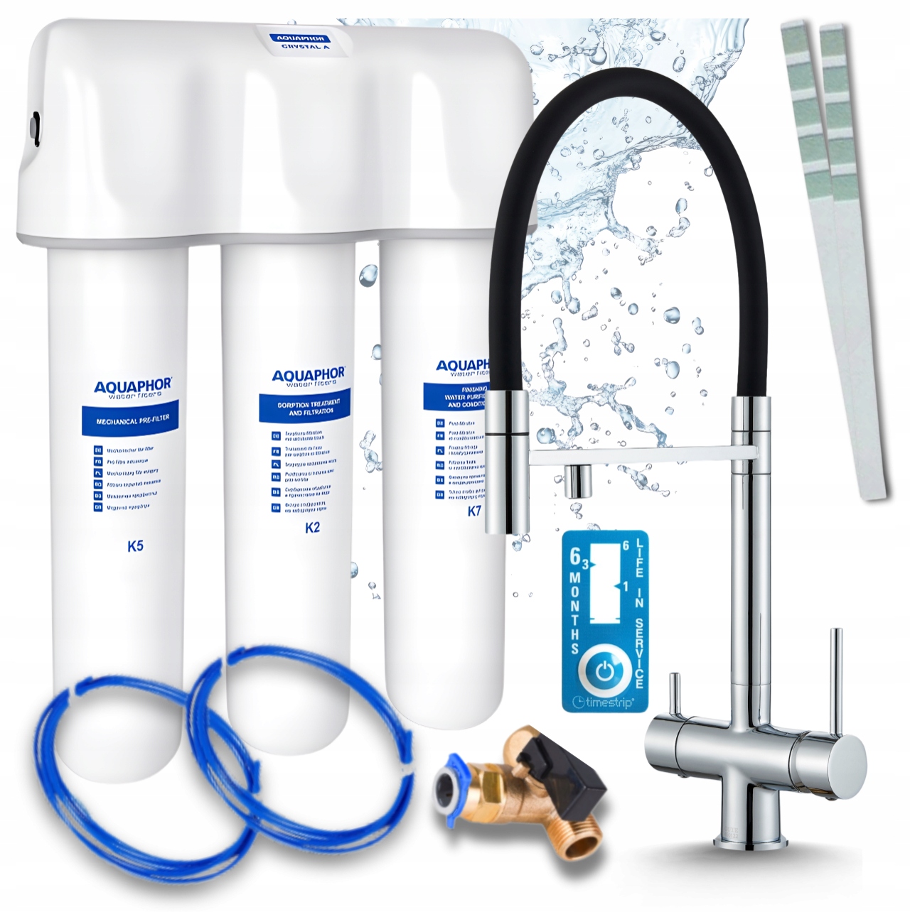 Filtr Pod Dřez Kompaktní Aquaphor Křišťál A Kuchyňský Kohoutek 3-CESTNÝ Chrom