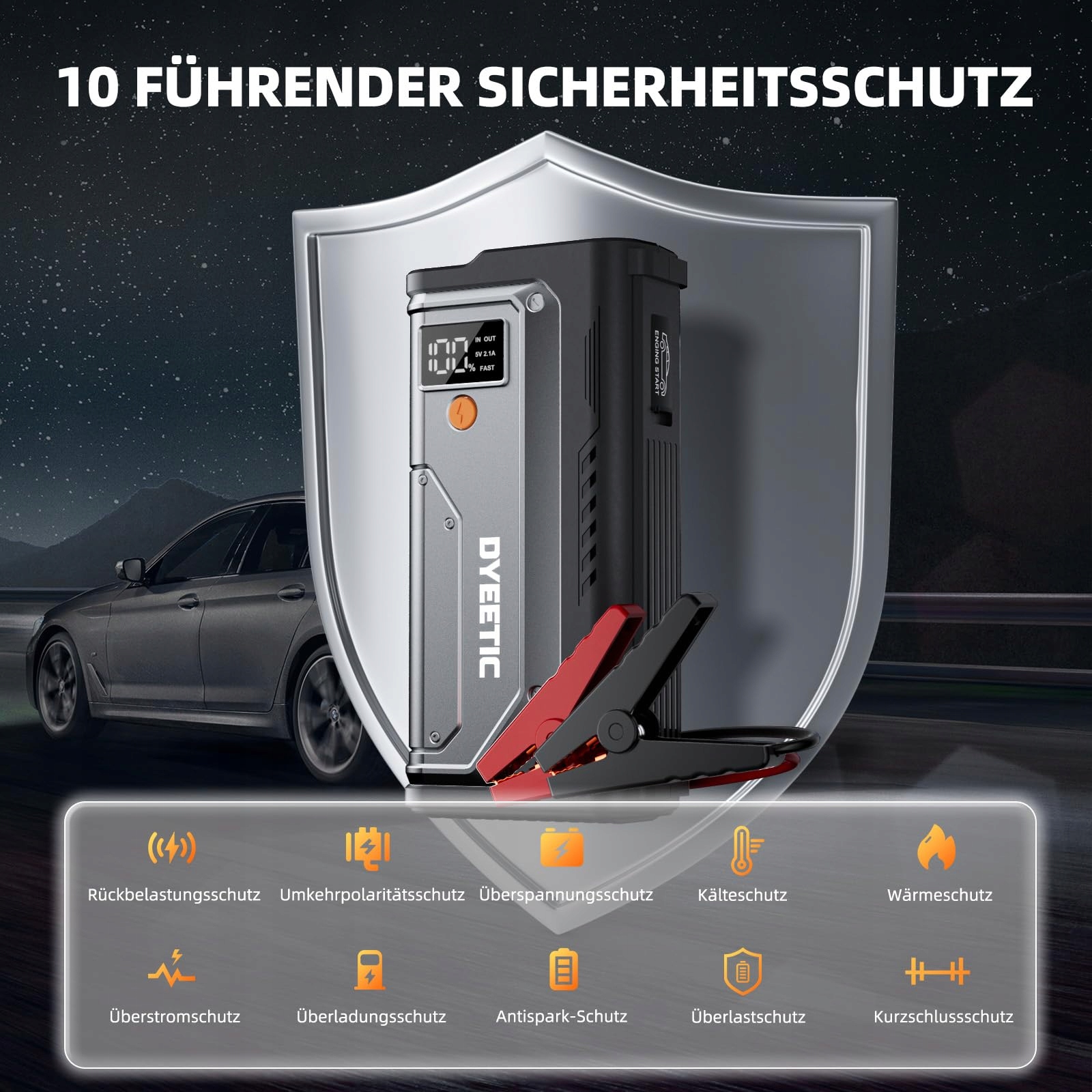 POWERBANK Starthilfe 7000A Do Samochodów 12V Benzyna Diesel LED USB — miniatura 5