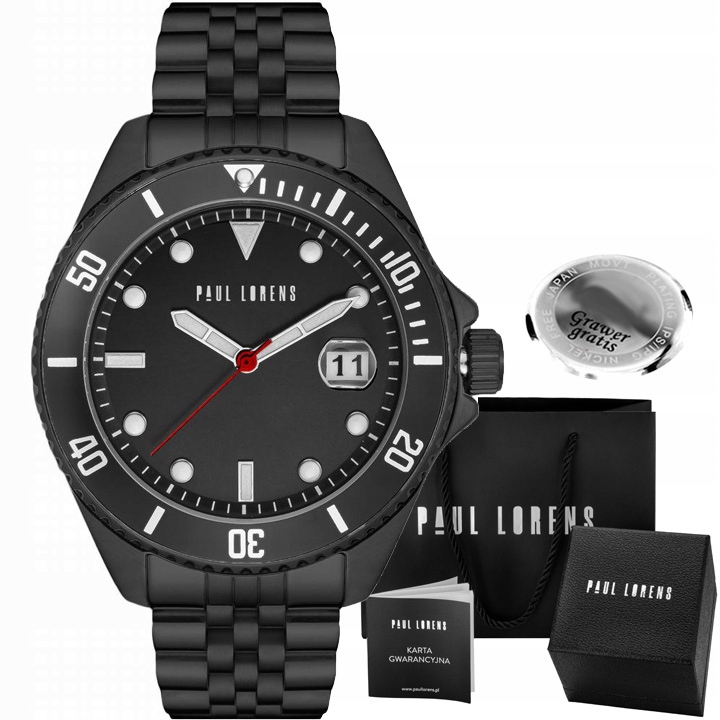 Pánské hodinky Paul Lorens Torez datumovka černá S Gravírováním