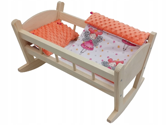KOŁYSKA DREWNIANA DLA LALKI LALEK DUŻA POŚCIEL