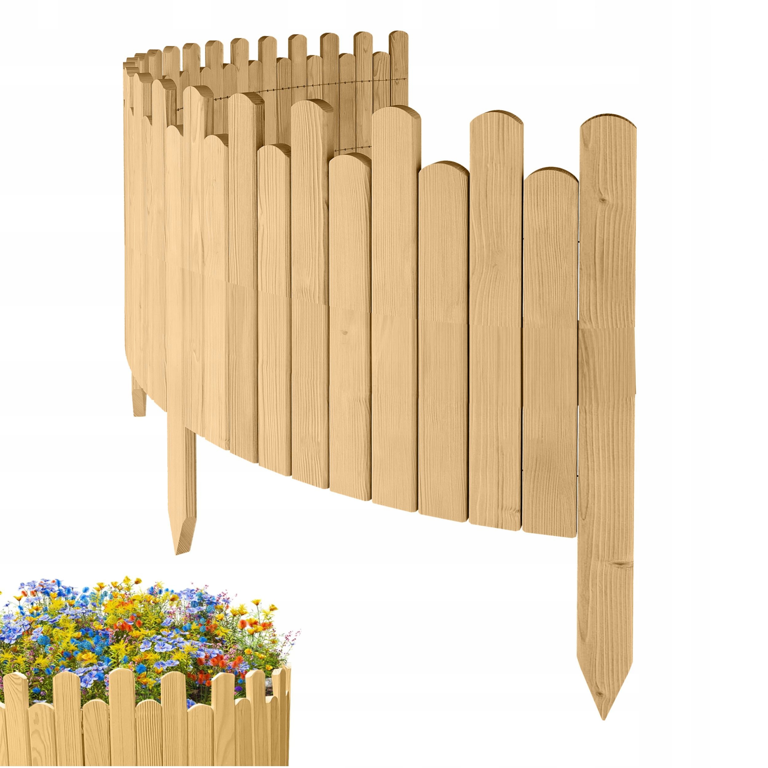 Dřevěný zahradní plot, pružný, obrubník záhonků 200 x 40 cm, přírodní