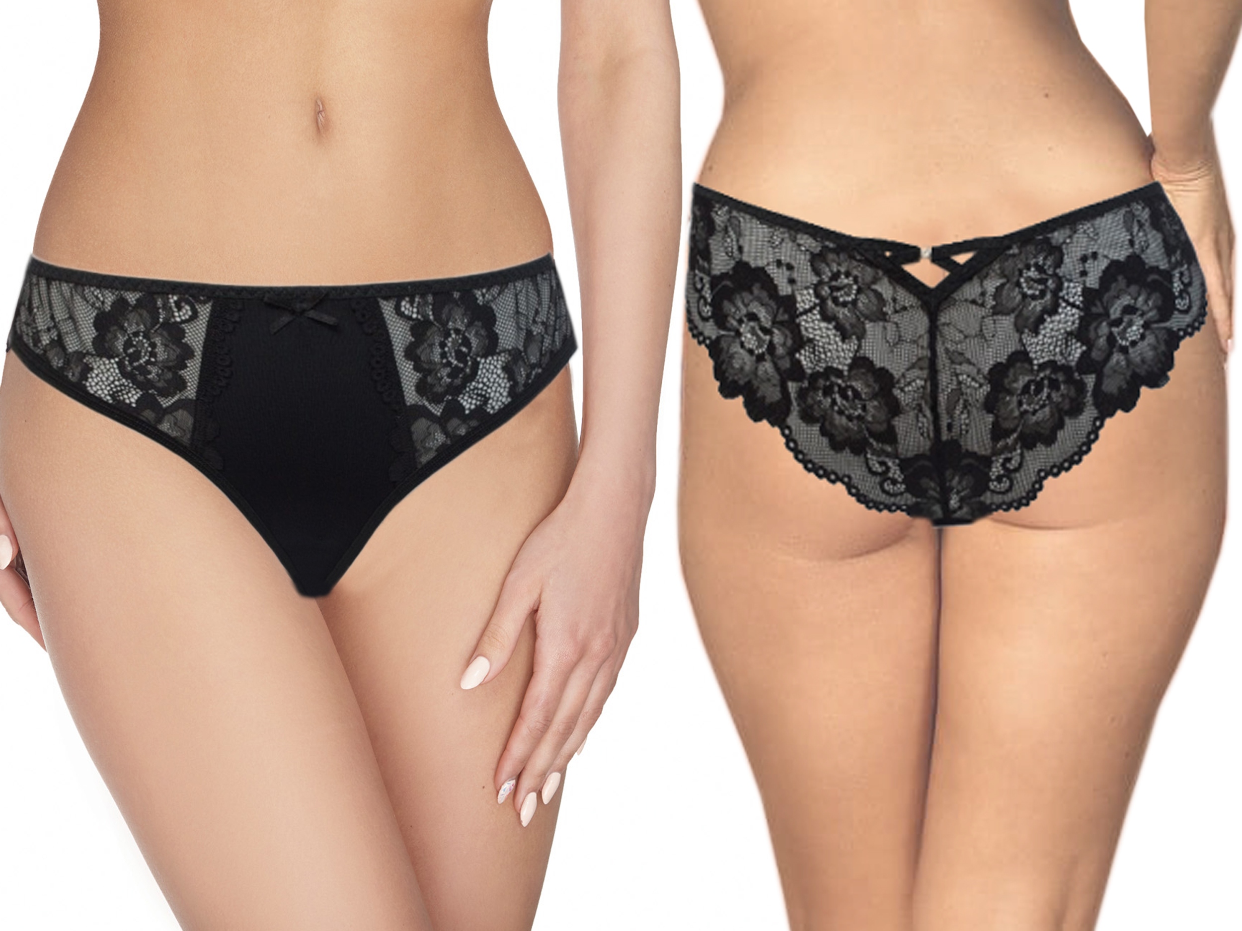 

006 Koronkowe Delikatne Stringi Ewana Czarny XL