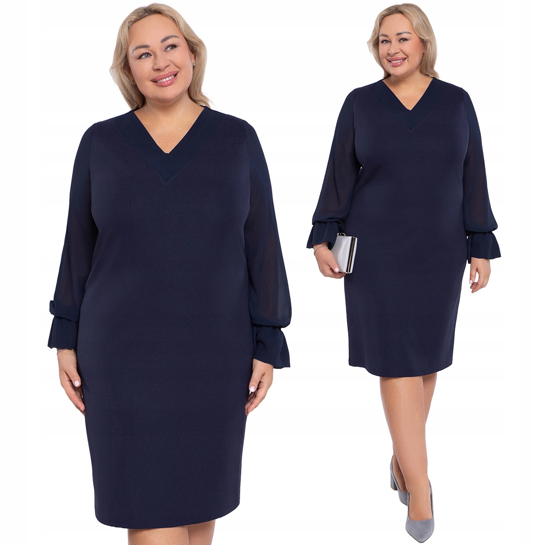 Tmavě modrá šaty s šifonovými rukávy 62