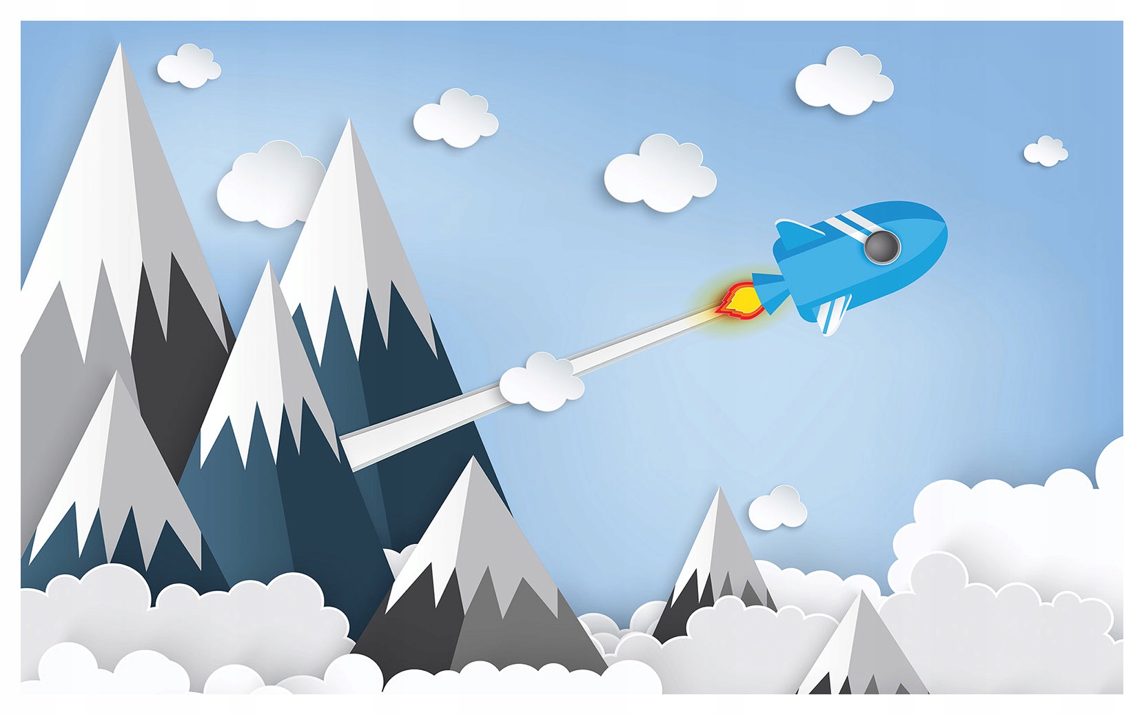 Fototapeta flizelina Raketa v horách mraky Dětská ozdoba 520x318 lepidlo