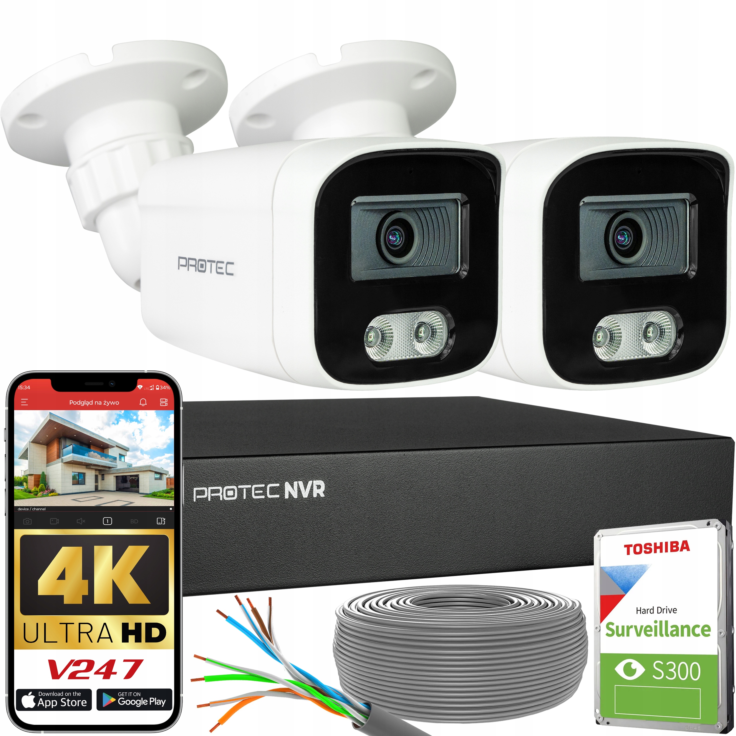 Sada pro monitorování 2 Ip kamery 8Mpx 4K PoE Mikrofon Detekce lidí Hdd