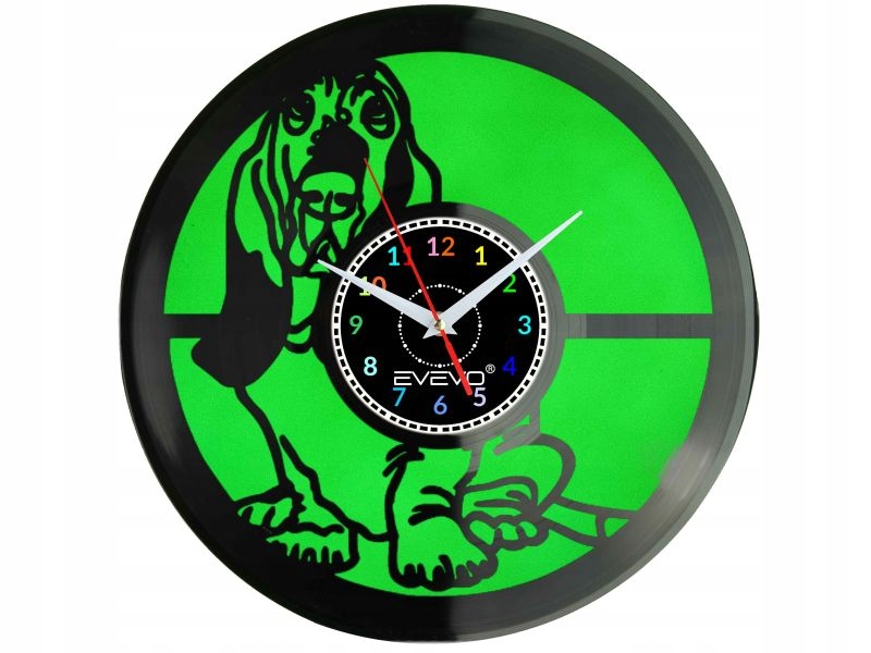 Basset Bretaňský Pes Hound Nástěnné Hodiny Fluorescenční Pozadí Vinylová Deska