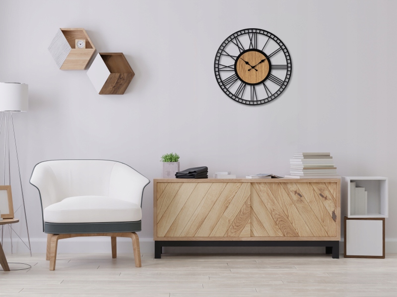 RZYMSKI ZEGAR Z DREWNEM Z MINUTAMI DRAGON INTERIORS 50 CM AŻUROWY CZARNY Marka inna