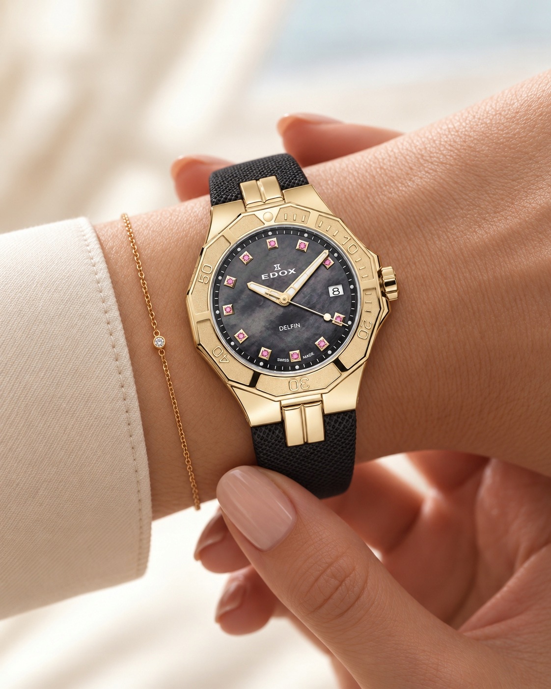 Edox Delfín The Original Diver Lady 53020-37JC-NANRUD WR200 Perlová hmota!