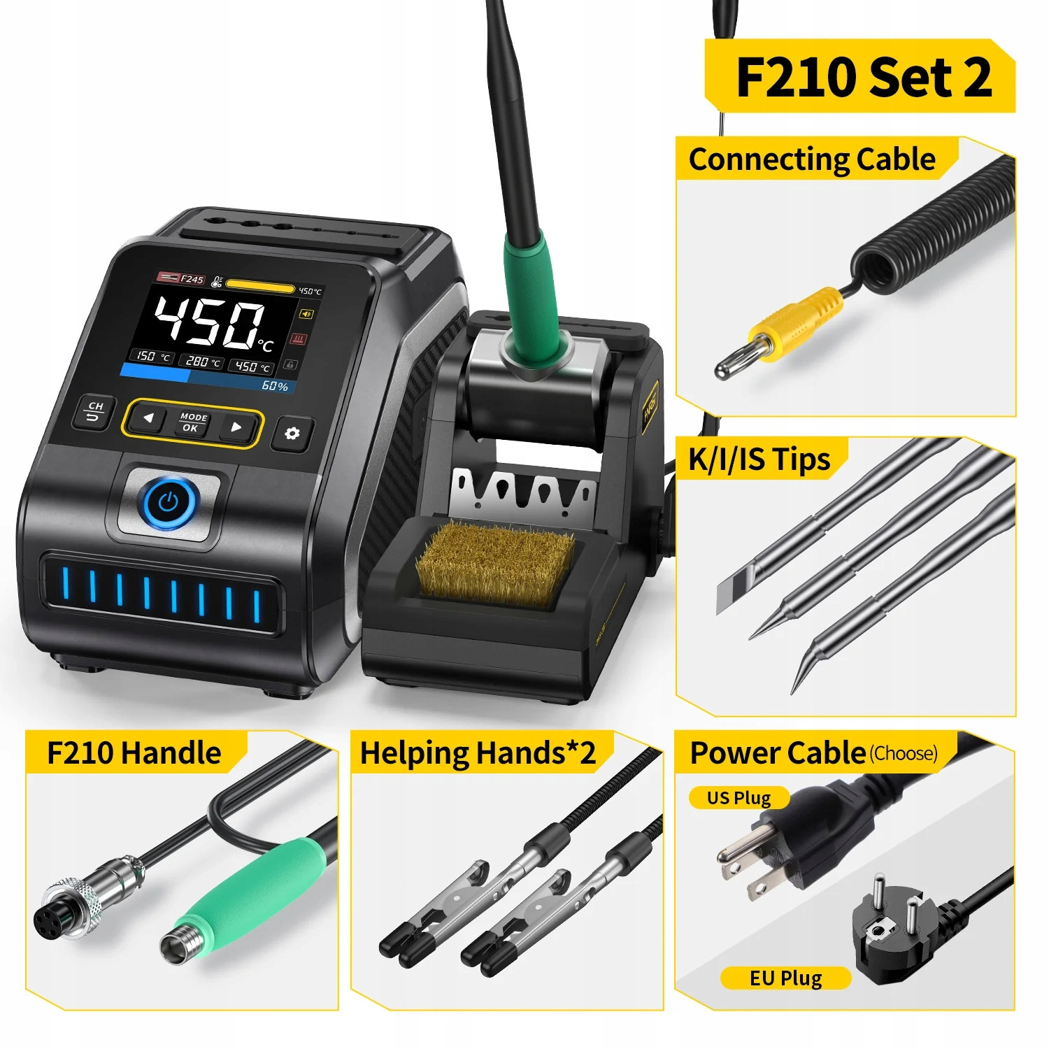 Pájecí stanice Fnirsi DWS-200 F210 200W s Tft obrazovkou, 3 hroty