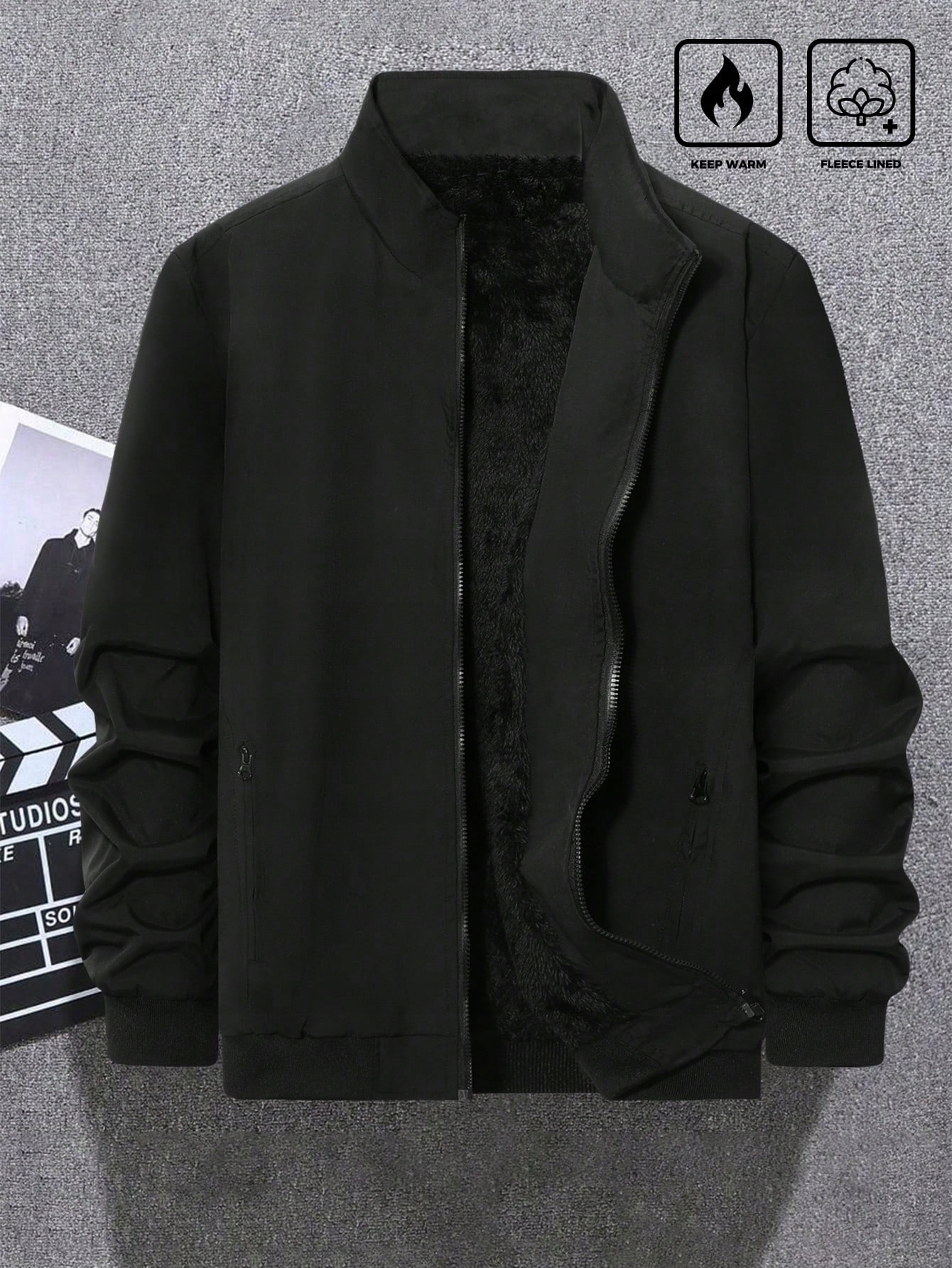Pánská Přechodová Bunda Bomber Zateplená Černá Casual Shein 5XL