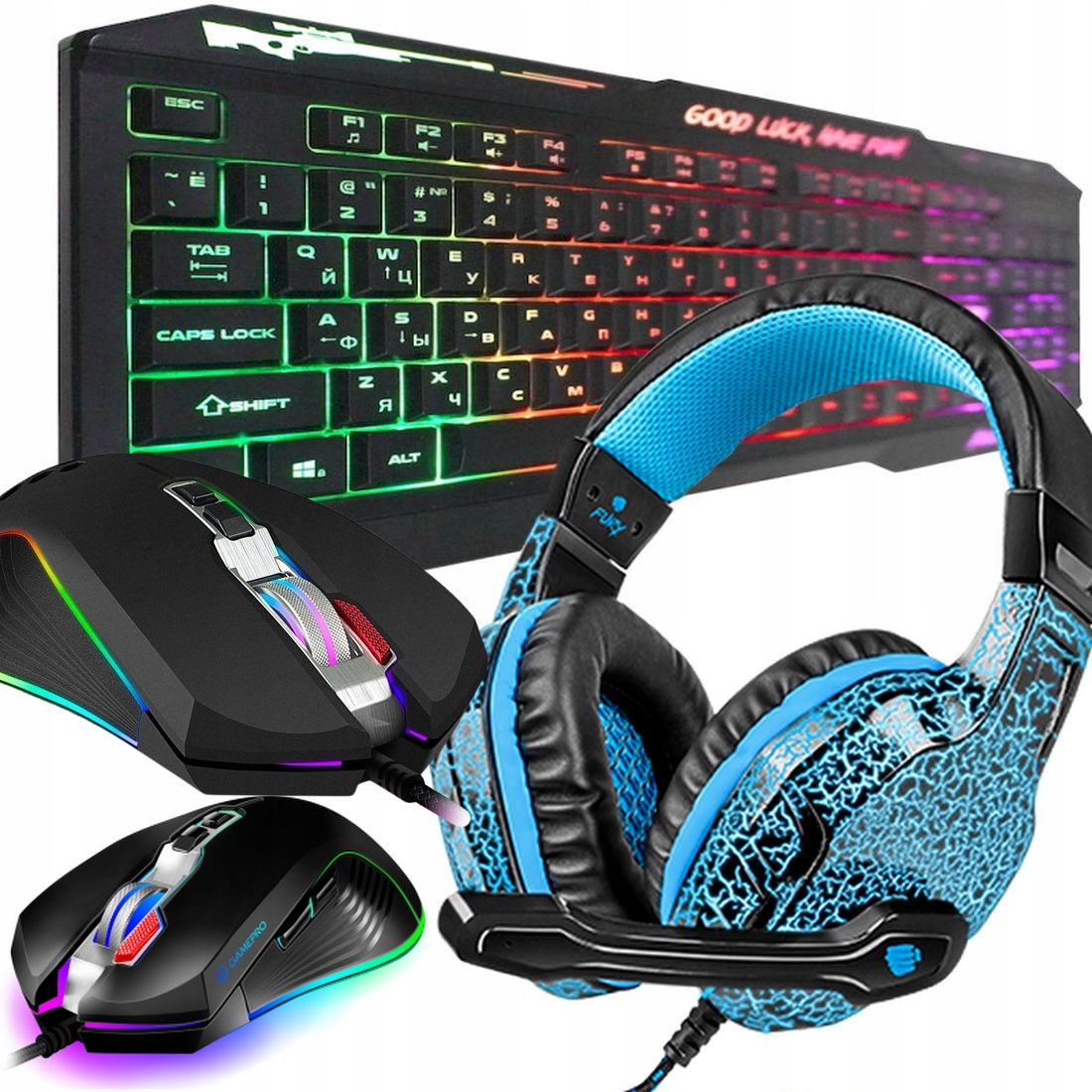 Podsvícená Klávesnice Myš-ka Sluchátka Rus Cyrilice Ruská Ukrajinská