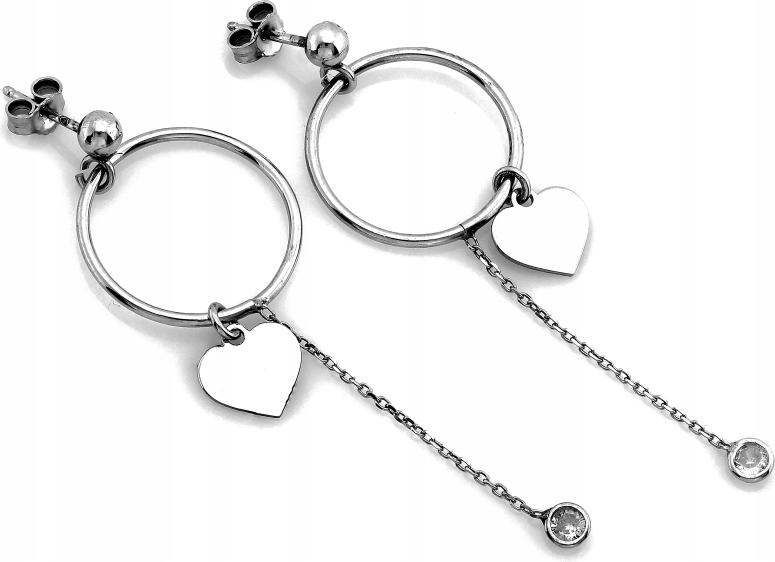 Náušnice dámské stříbrné 925 visací pohyblivé s kolečkem a srdíčkem, puzetové zapínání