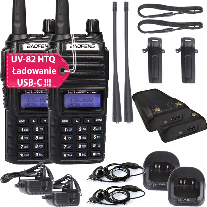 2× Radiotelefon Baofeng UV-82 HTQ 2800 mAh z Dual Watch