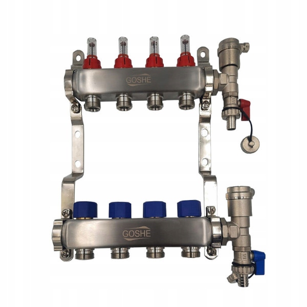 Rozdzielacz podłogowy stalowy INOX 4-obwody Goshe 0331.212