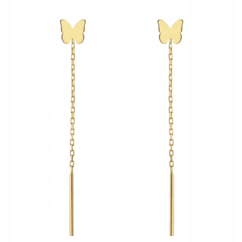 Zlaté Náušnice Závěsné Provlékací 585 Motýlci Řetízky