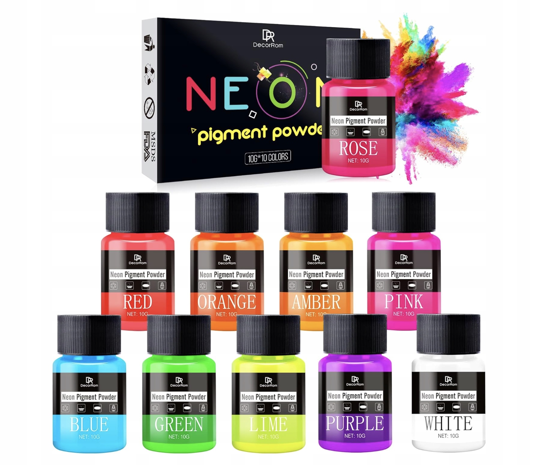 Neonový Pigment v prášku 10 barev pro epoxidovou pryskyřici na nehty