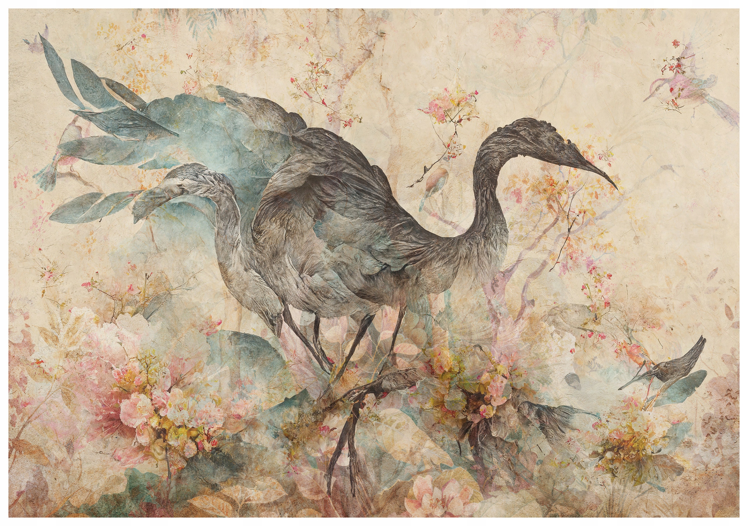 Fototapeta Akvarelové jeřáby květiny jemnost elegance 350x250 lepidlo