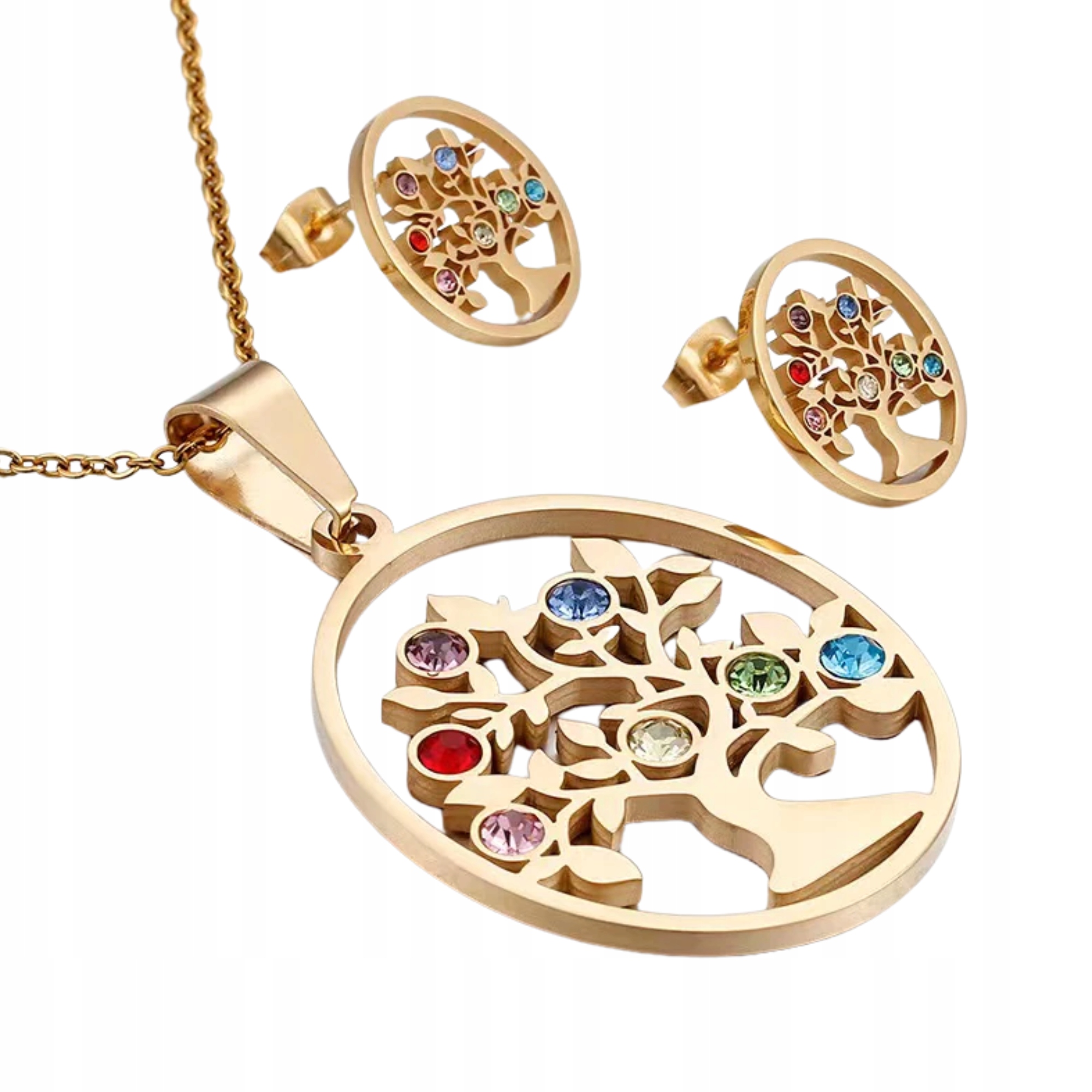 2 x Zlatý komplet Náušnice a náhrdelník Strom štěstí Pozlacený Ocel Trusk