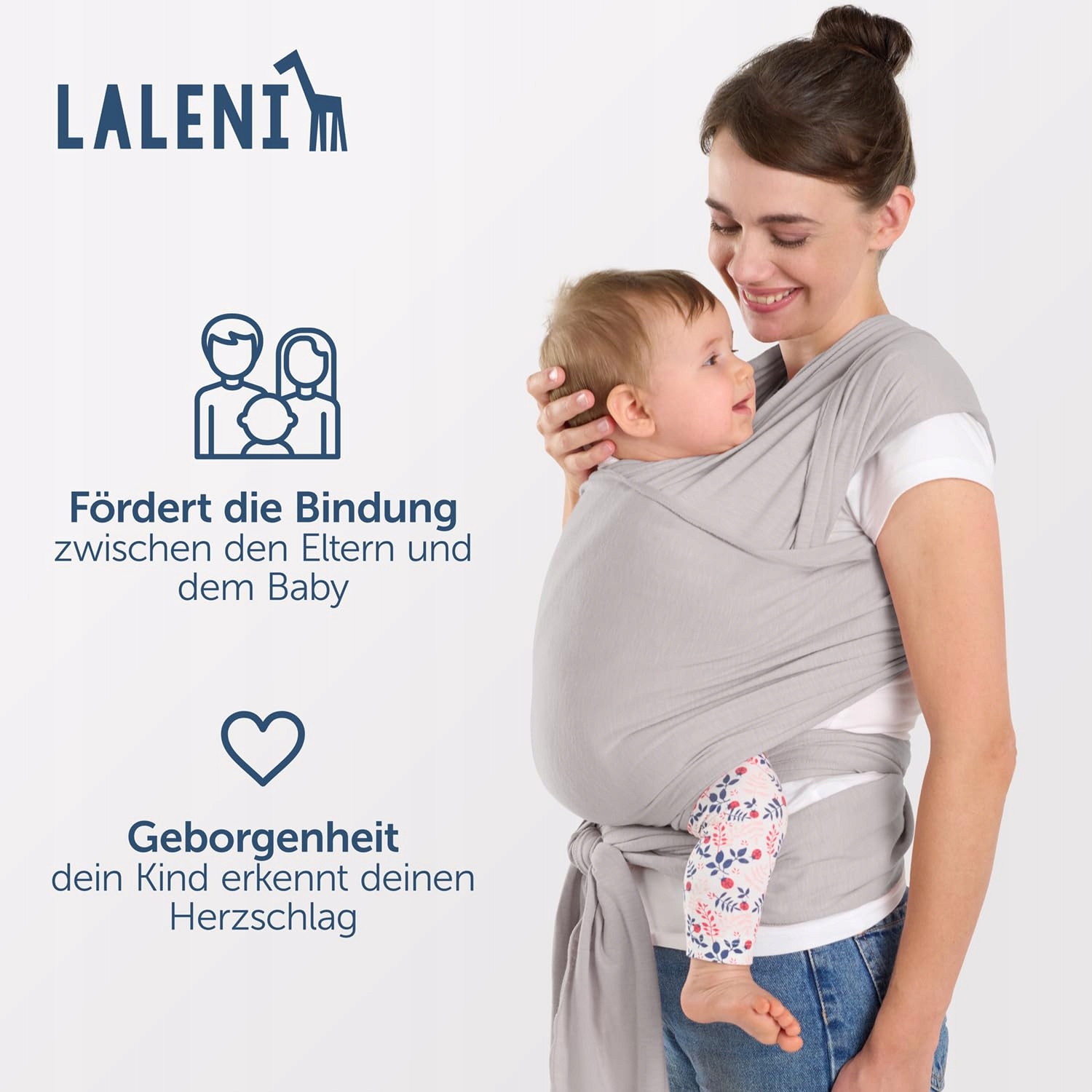 LALENI Ergonomiczna Bawełniana Chusta Do Noszenia Dziecka 15kg Szara — miniatura 4