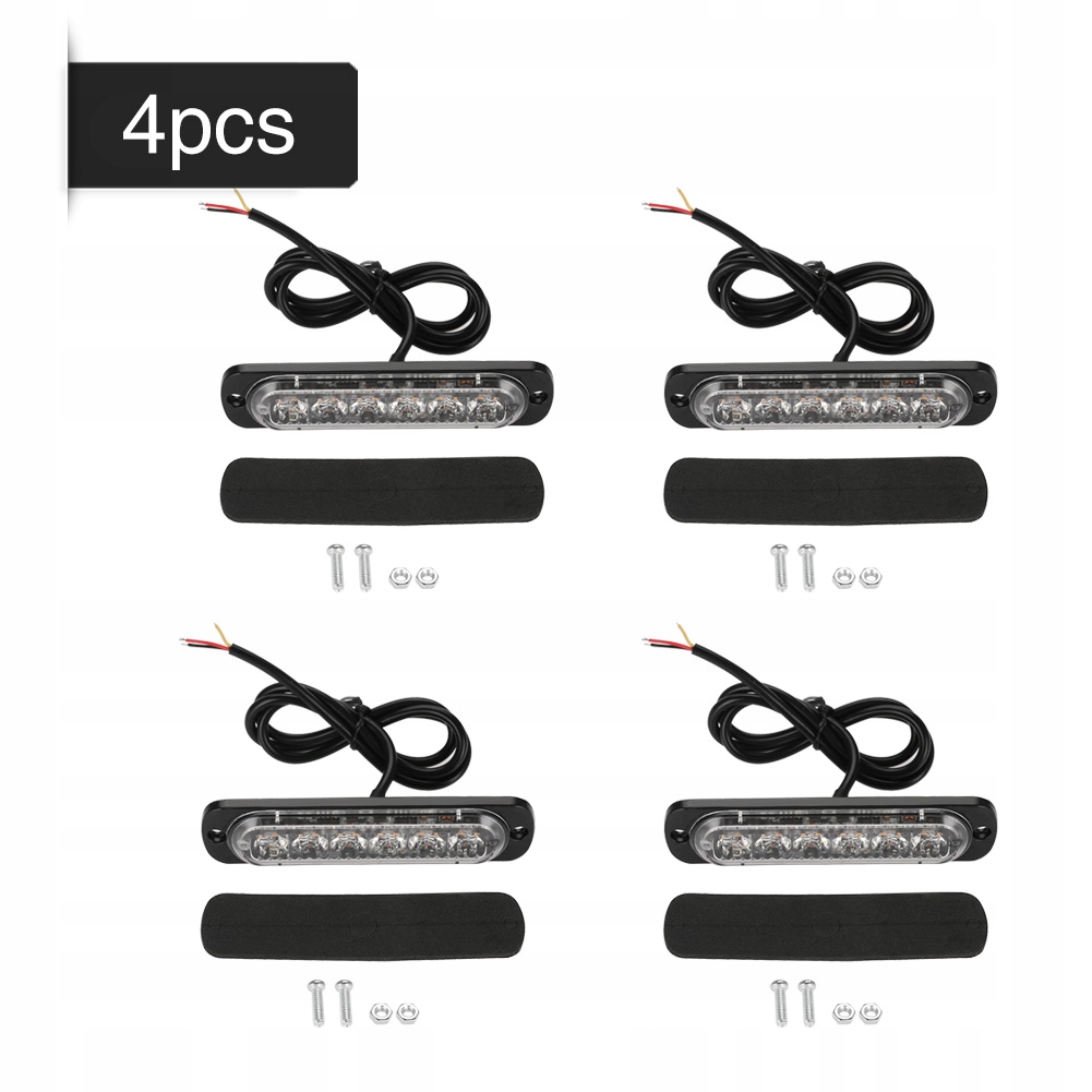 6LED ŚWIATŁO OSTRZEGAWCZE STROBOSKOPOWE 12V 4 Szt.