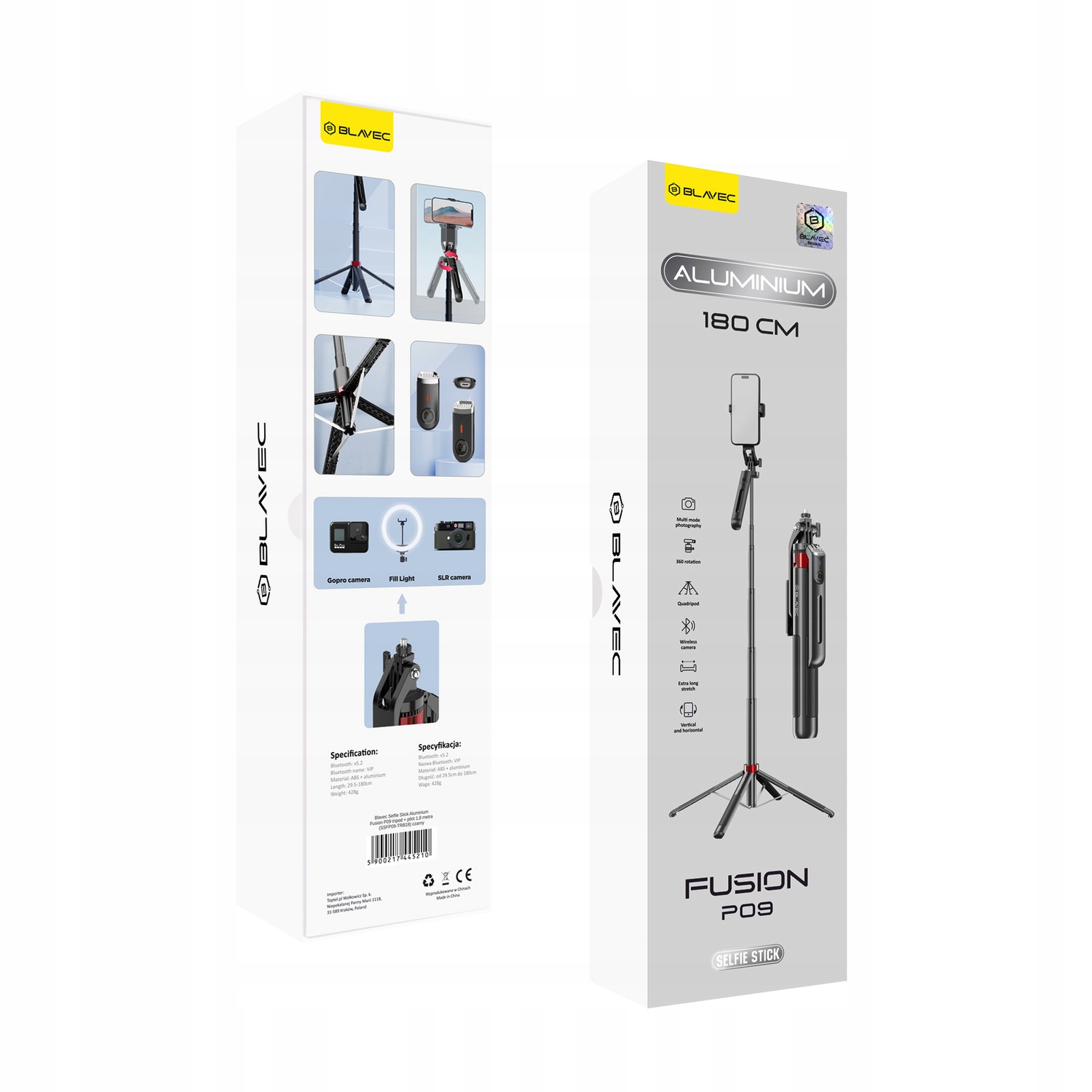 Blavec Selfie tyč Aluminium Fusion P09 tripod dálkové ovládání 1,8 metru