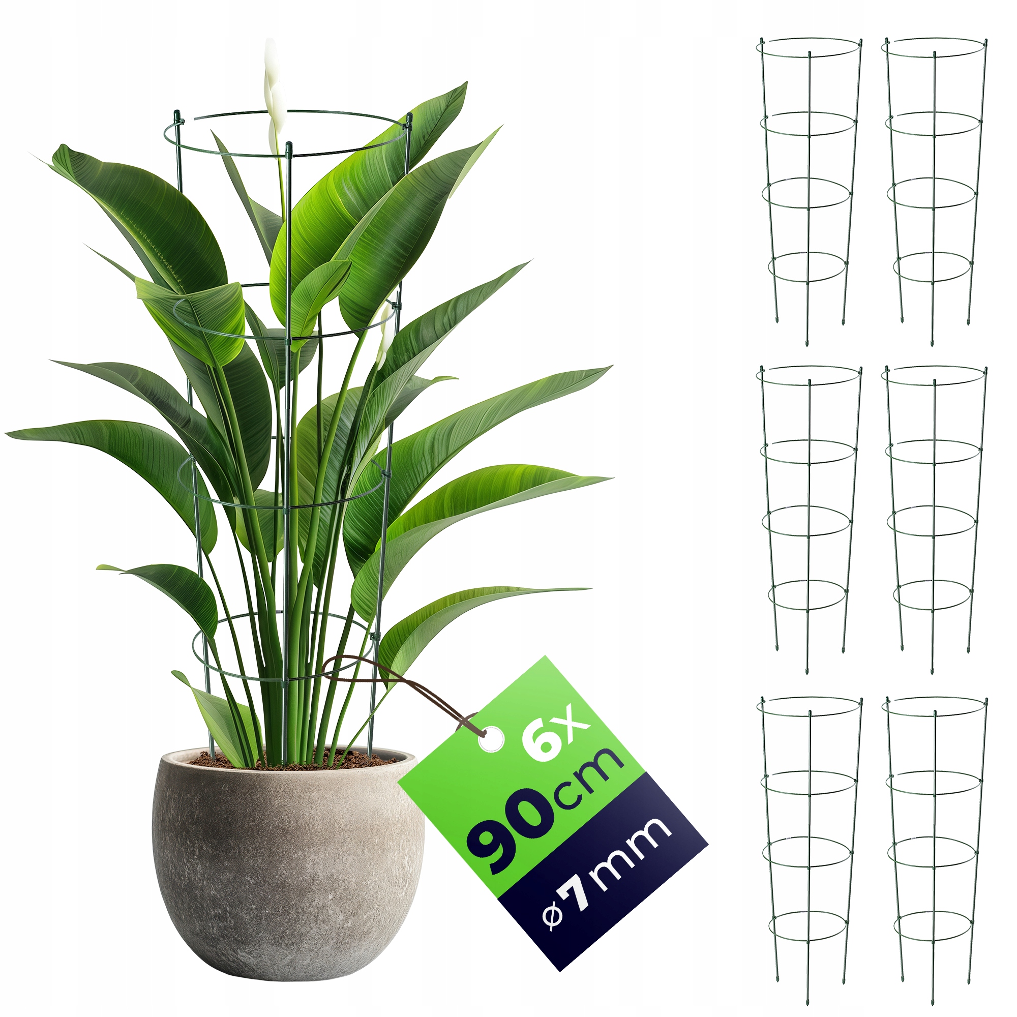 PODPORA PIERŚCIENIOWA DO ROŚLIN KWIATÓW 90cm METALOWA PODPÓRKA OBRĘCZE 6szt