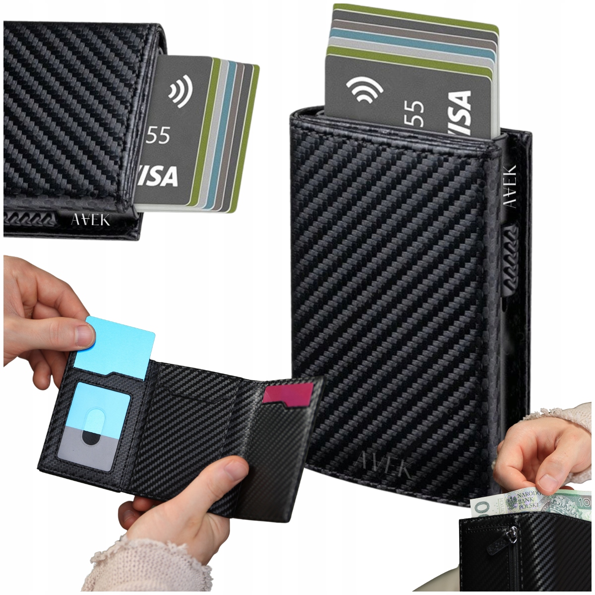 Pánská Peněženka Pouzdro Na Karty Černá Carbonová S Rfid Ochranou