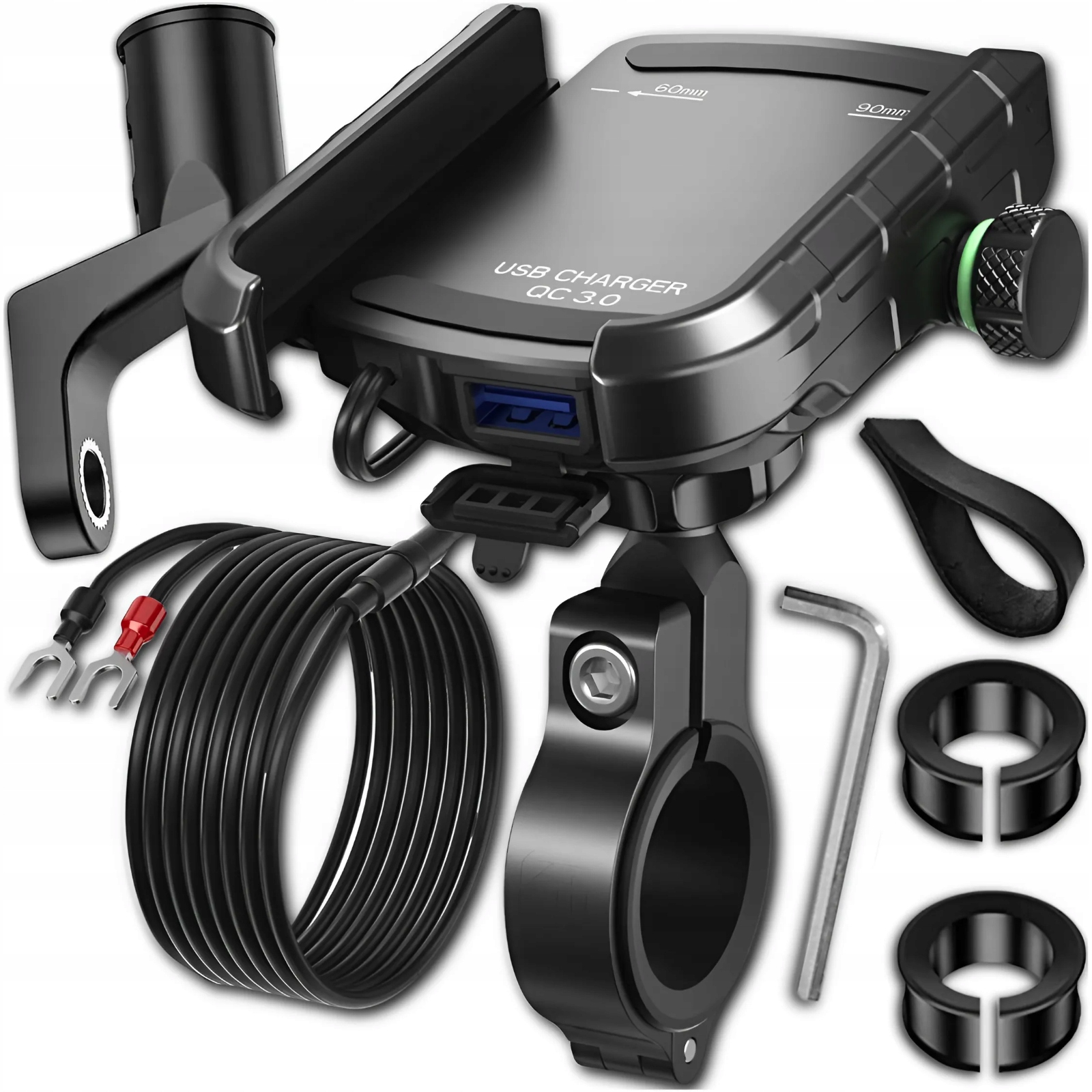 UCHWYT MOTOCYKLOWY NA TELEFON + SZYBKA ŁADOWARKA+KABEL DO TELEFONU MOTORU