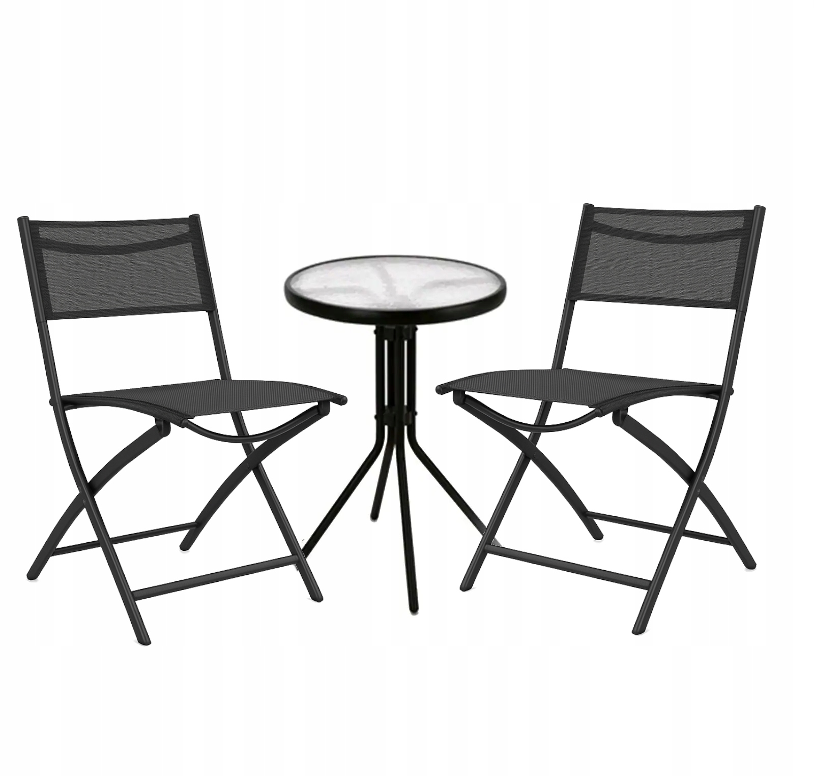 Zestaw Mebli Ogrodowych czarny Krzesła tarasowe Stolik kawowy balkonowy