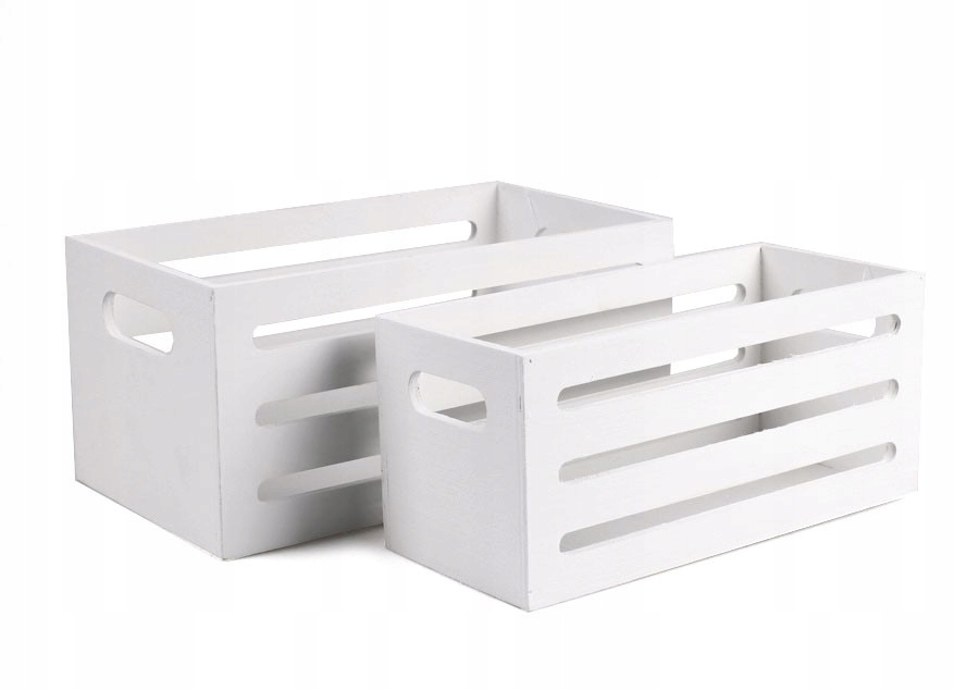 

2 Prostokątne Białe Drewniane Skrzynki