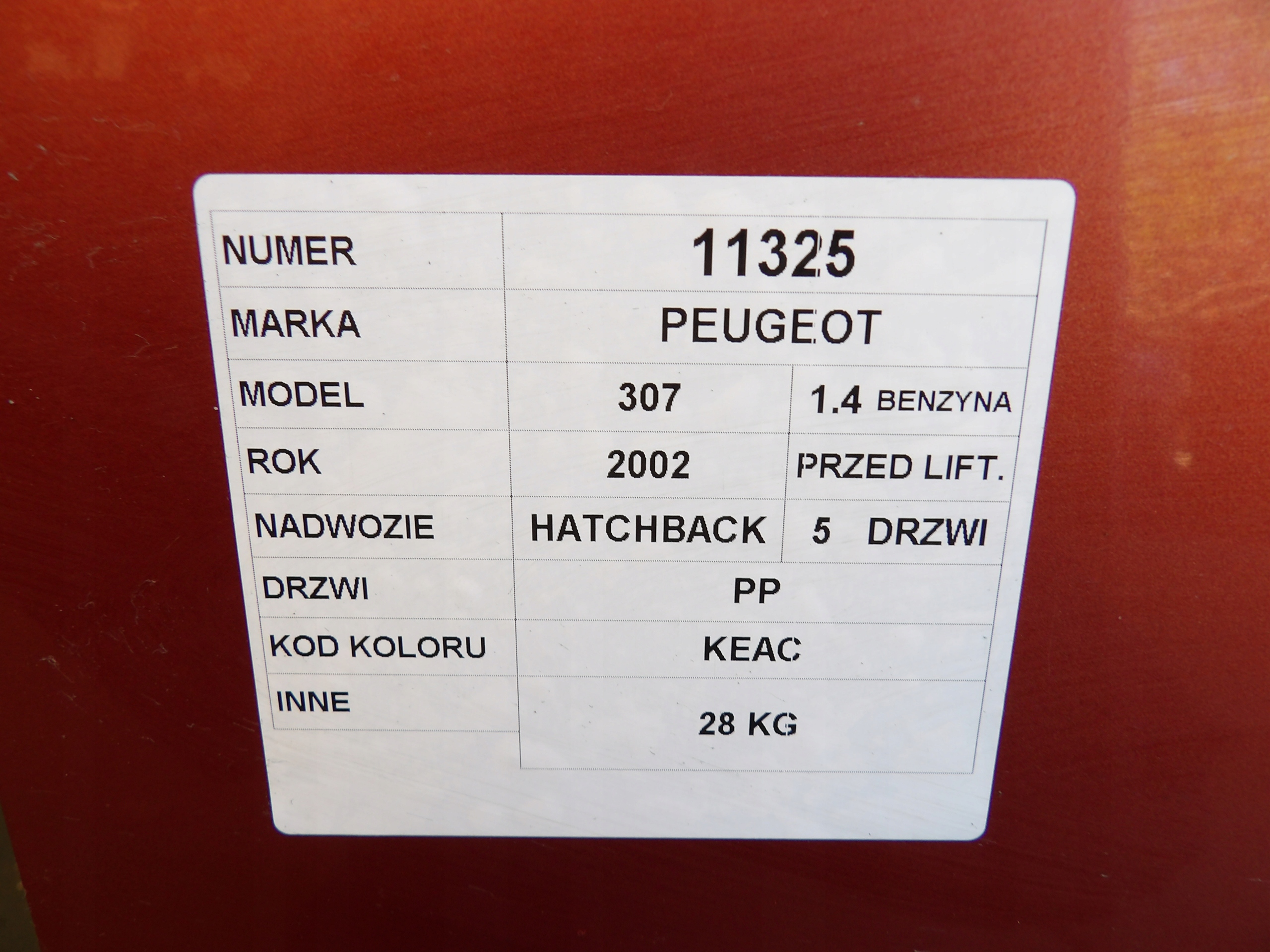 Peugeot 307 door front right lak. KEAC HB 5D