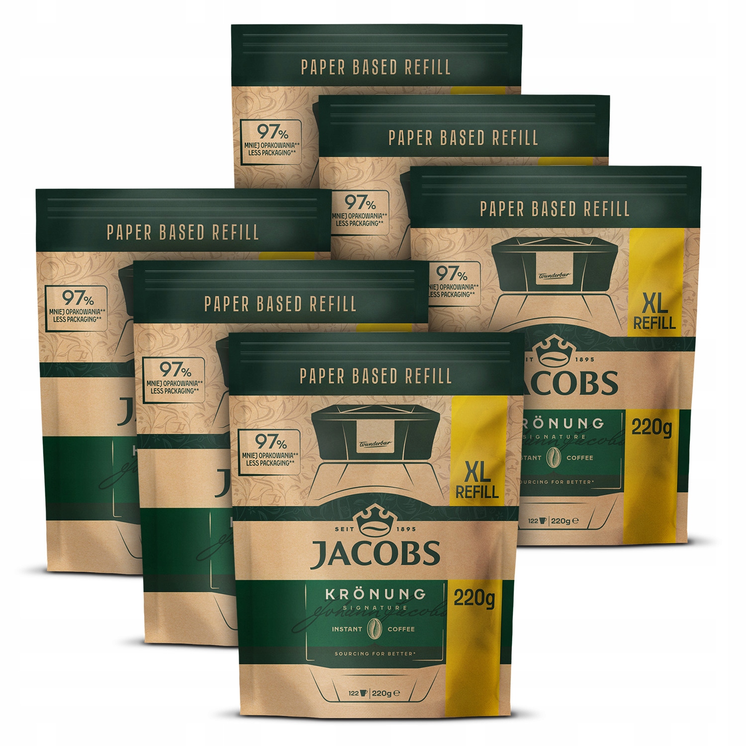 Zestaw kawa rozpuszczalna Jacobs Kronung refill XL zapas dosypka 6x 220g
