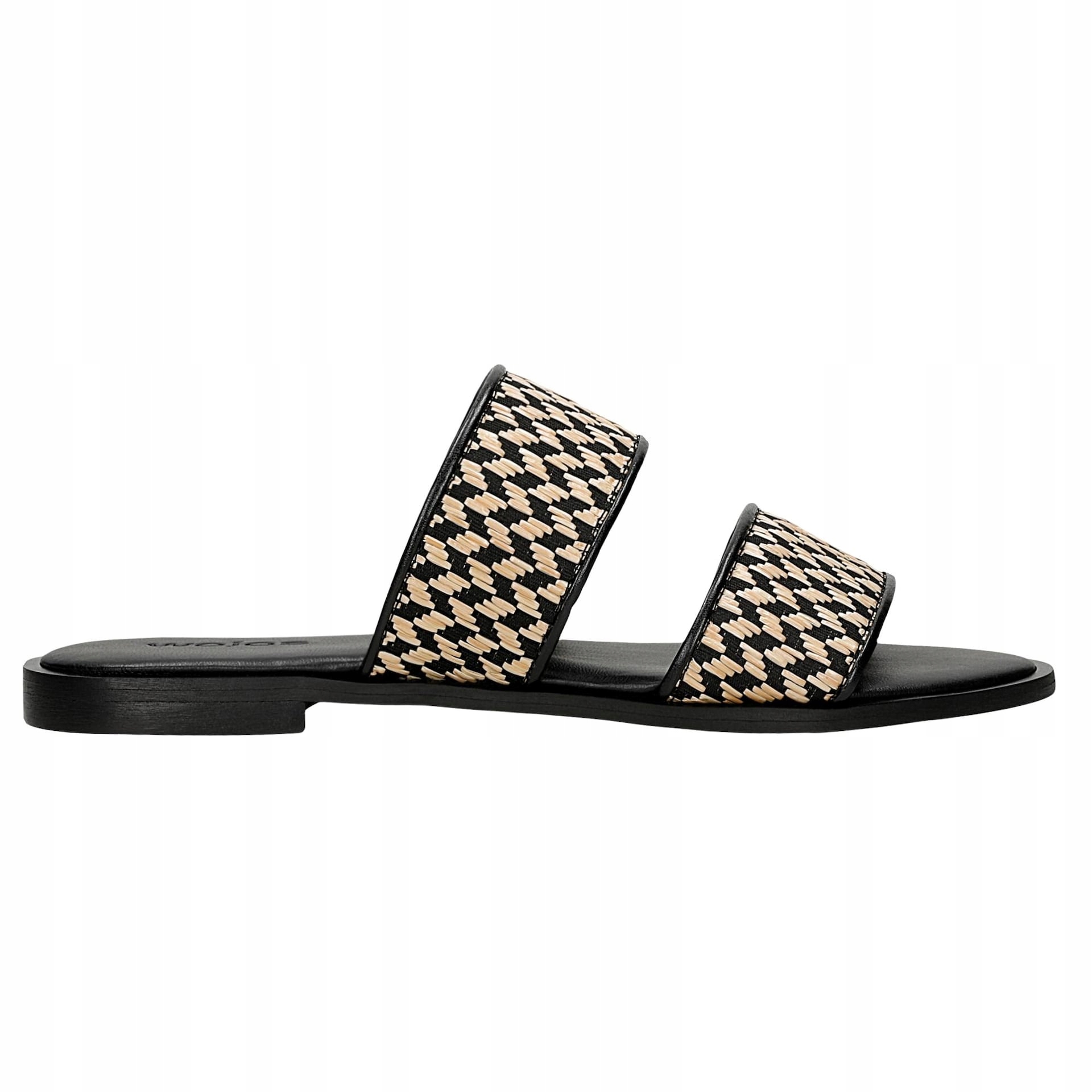 Černo-béžové nazouváky z lícové kůže s výpletem z raffii vel. 40