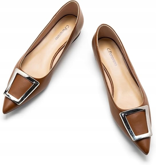 C.paravano Brązowe Buty Baleriny Ze Szpiczastym Noskiem I Klamrą r.37