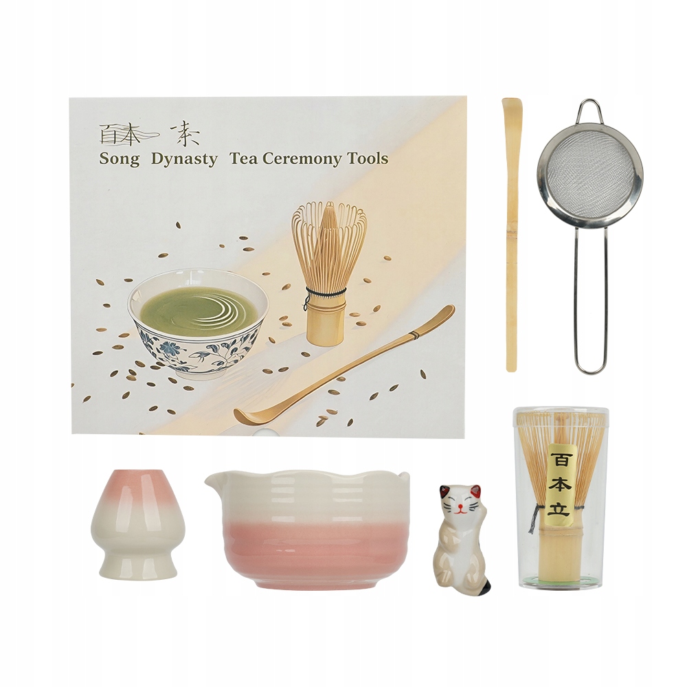 Kompletny Zestaw Do Matcha Różowy Z Bambusową Trzepaczką I Sitkiem 6w1