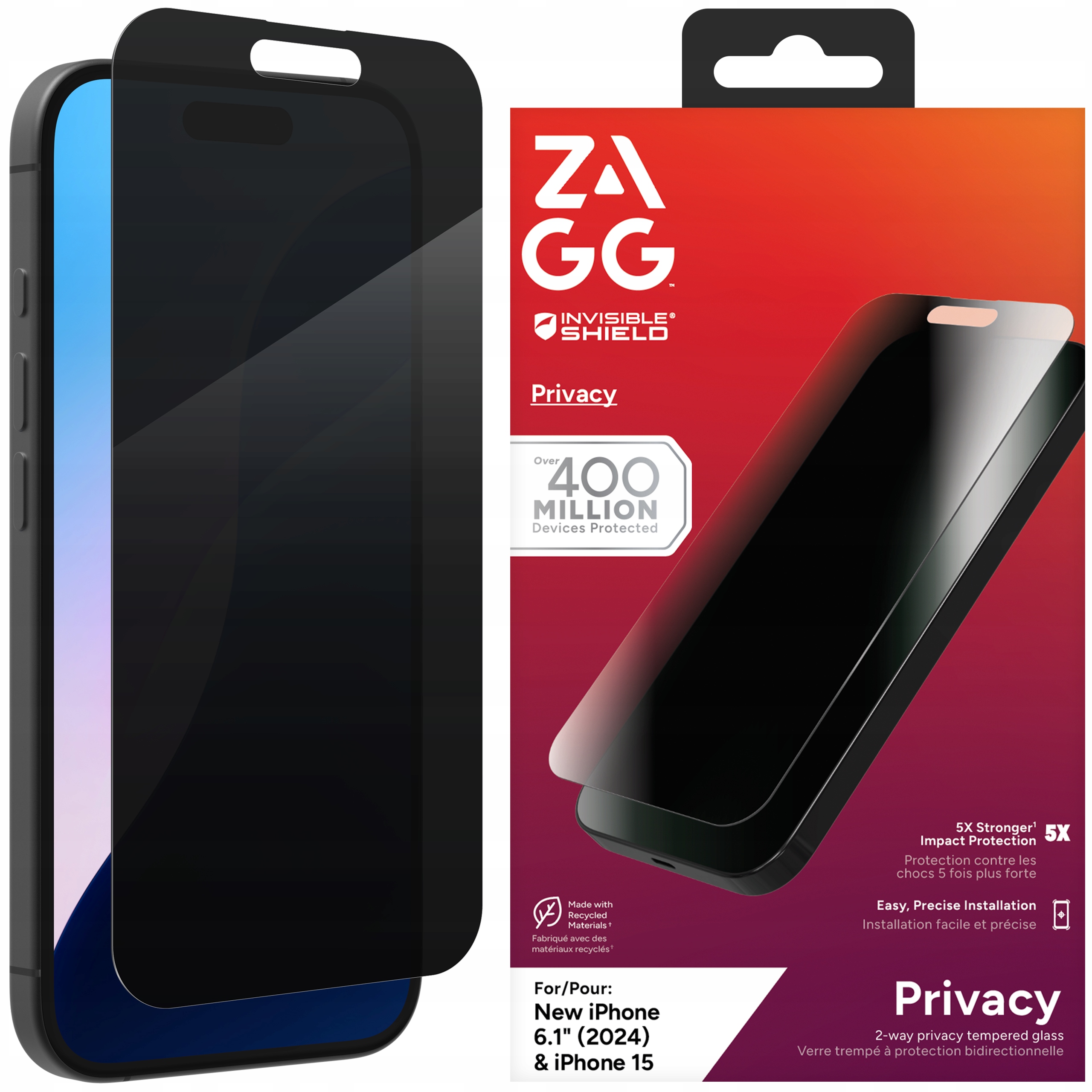 Zagg Glass Elite Privacy Szkło Prywatyzujące na Ekran do iPhone 16 15