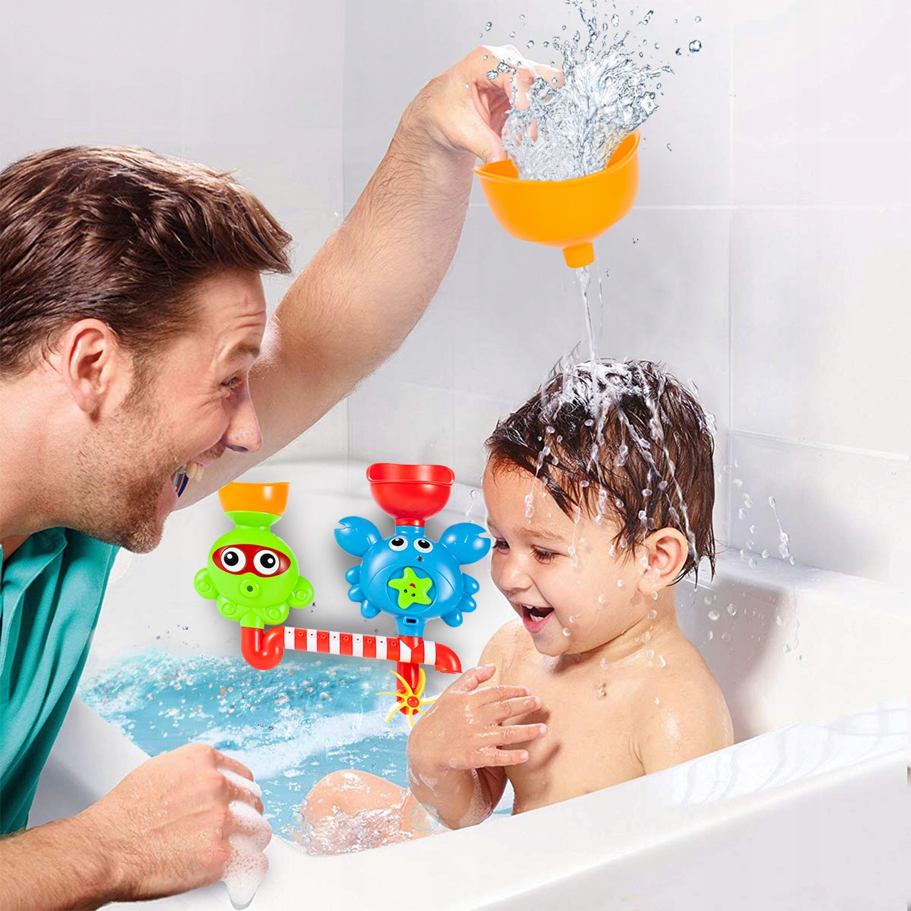 OŚMIORNICZKA I KRAB FONTANNA PRZELEWOWA ZABAWKA DO KĄPIELI WANNY WODY Marka MalPlay