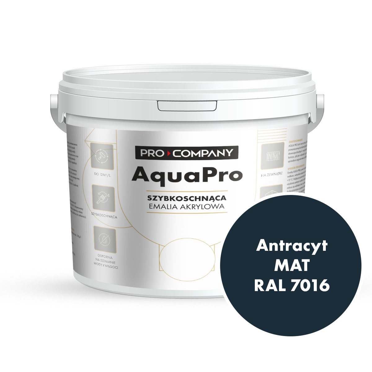 Aqua Pro Emalia Akrylowa Szybkoschnąca 9L Antracyt Mat Ral 7016