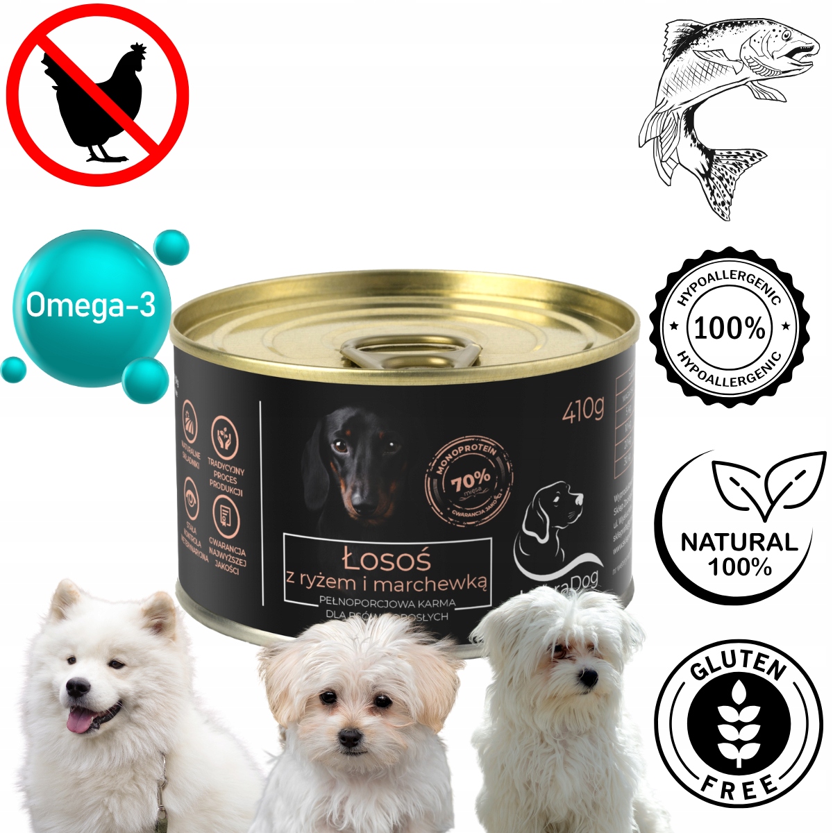 Levně LabraDog Superfood Hypoalergenní vlhké krmivo Losos 70% na skvrny 6x410 g