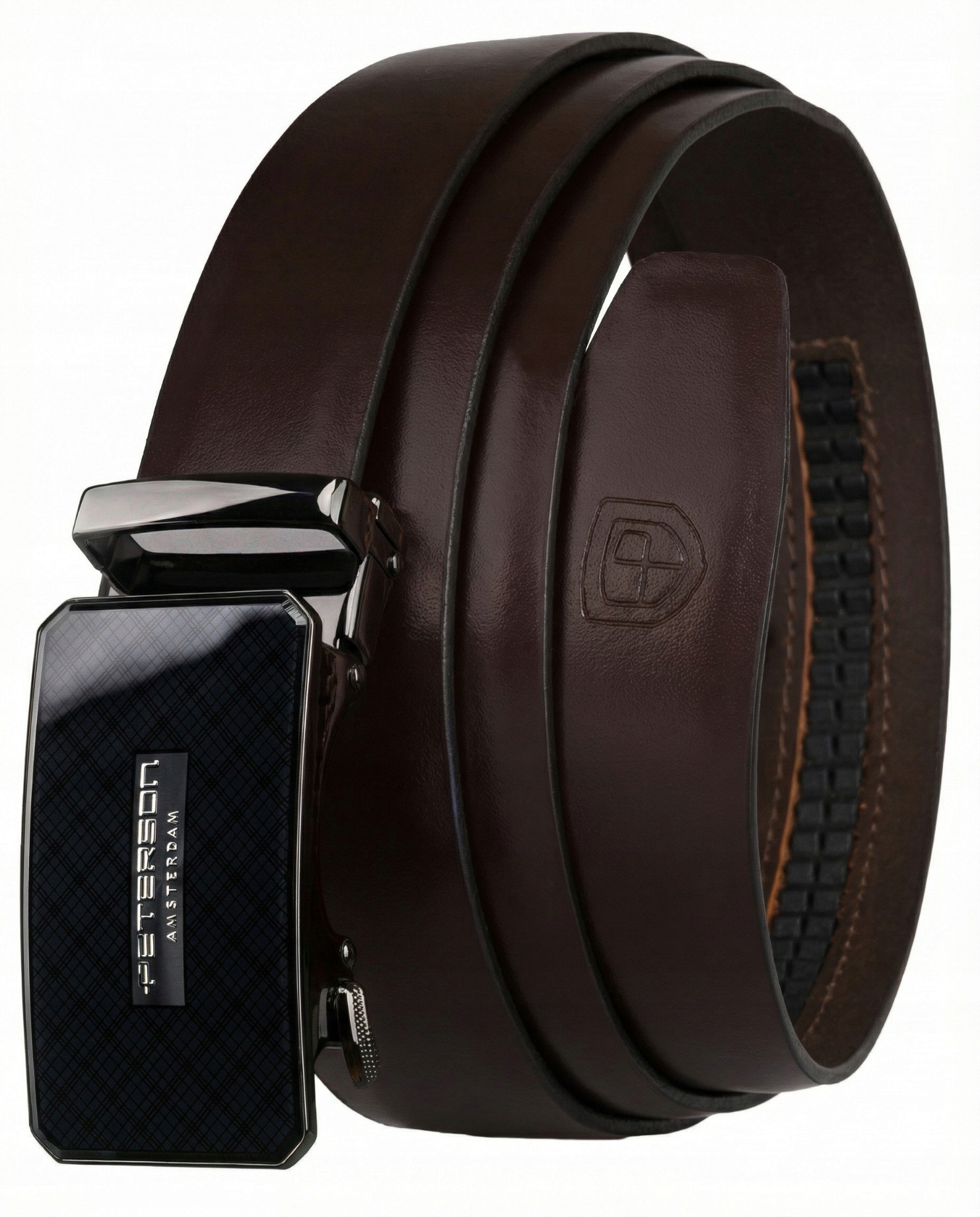 Męski pasek skórzany automatyczny do spodni modny brązowy Peterson