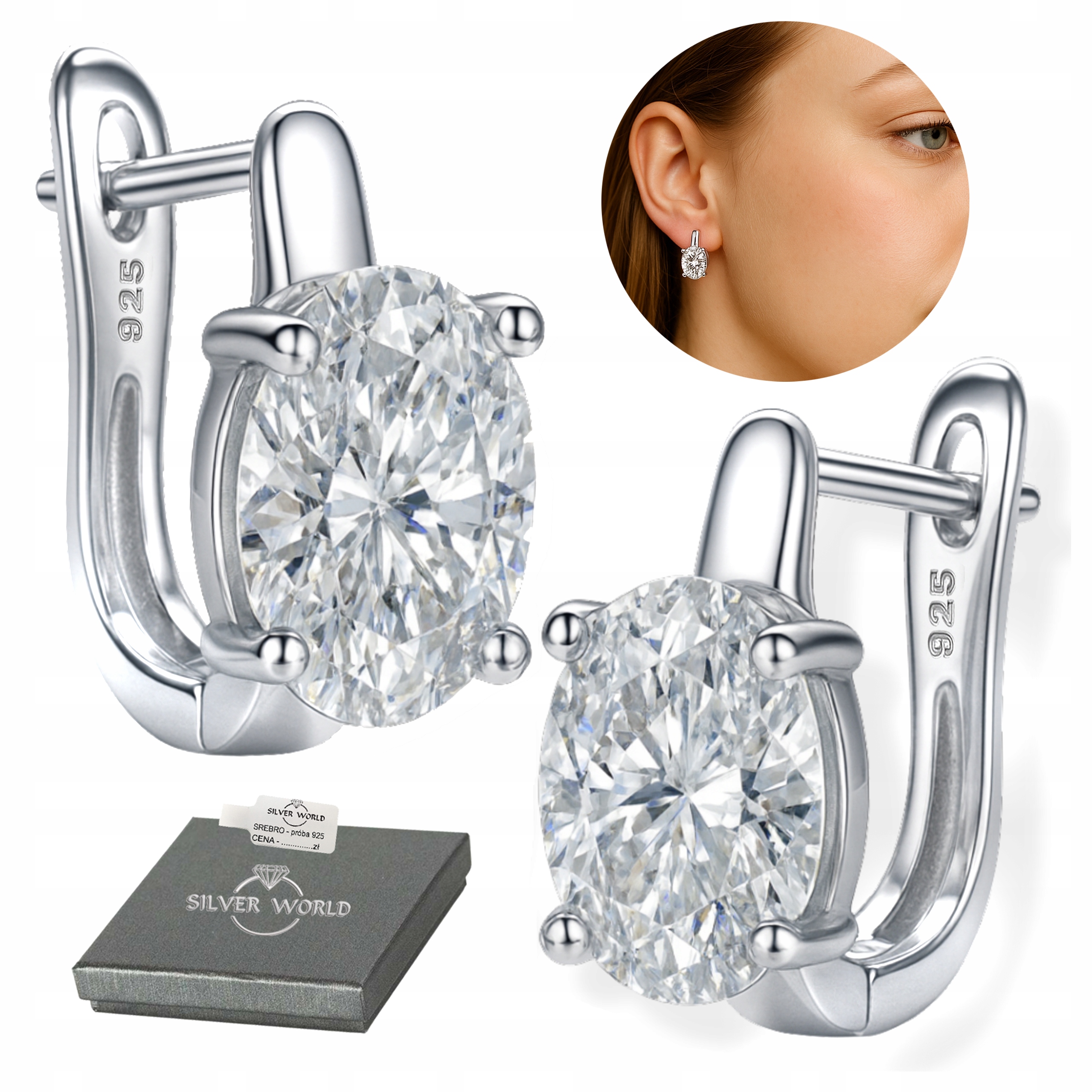KOLCZYKI SREBRNE 925 WISZĄCE CYRKONIE SWAROVSKI ANGLIKI ZAPIĘCIE + GRATIS