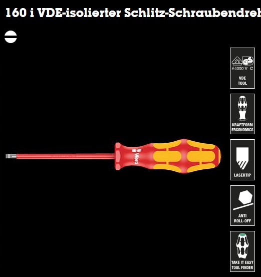 Wkrętak płaski izolowany 3,0 x 100mm 1000V 006105 Wera Kod producenta 05006105001