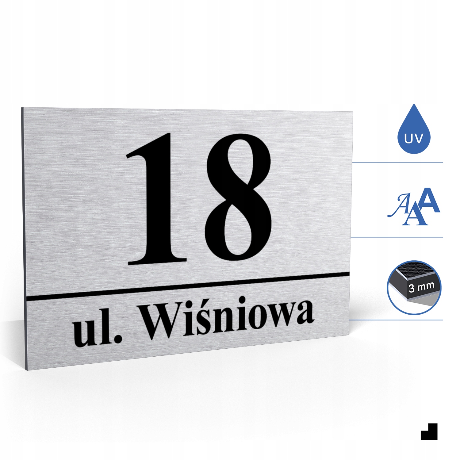 NUMER NA DOM TABLICZKA ADRESOWA Z NUMEREM DOMU 32x21 cm Srebrna + KOŁKI Wysokość produktu 21 cm